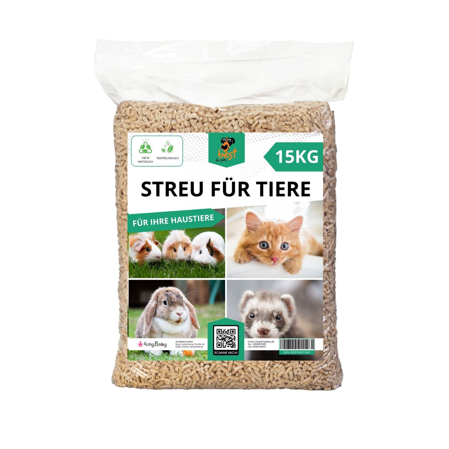 Best for Pets Katzenstreu Streu für Tiere 15 kg für Haustiere, 100% natürlich