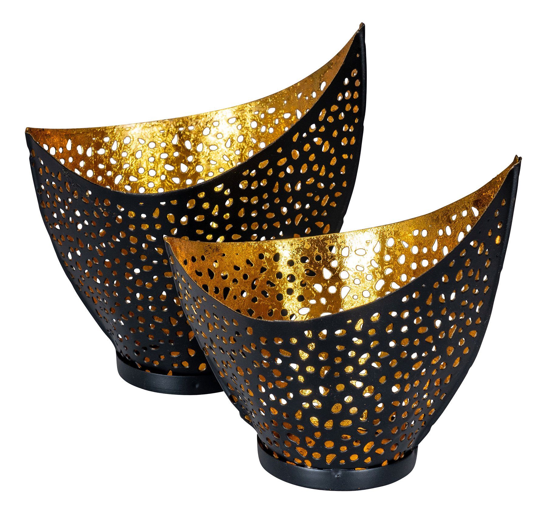 Levandeo® Teelichthalter, 2er Set Design Teelichthalter Schwarz Gold Windlicht Metall Kerzenhalter | Teelichthalter