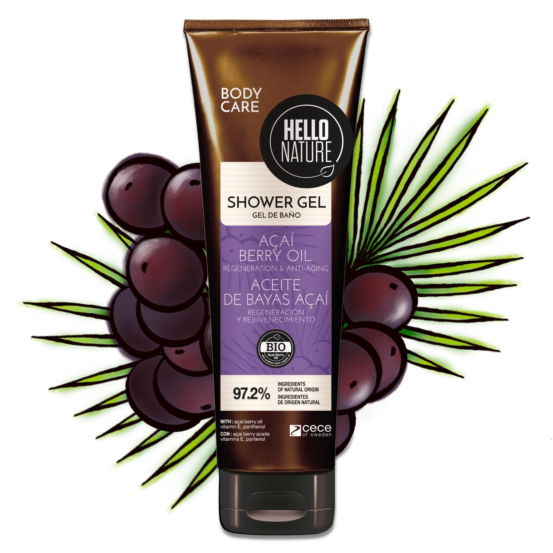 Hello Nature Duschgel Duschbad Herren Damen Shower Gel Waschmittel mit Acai-Beeren, 1-tlg., Hautpflege, Duschgel, Acai, Hello Nature