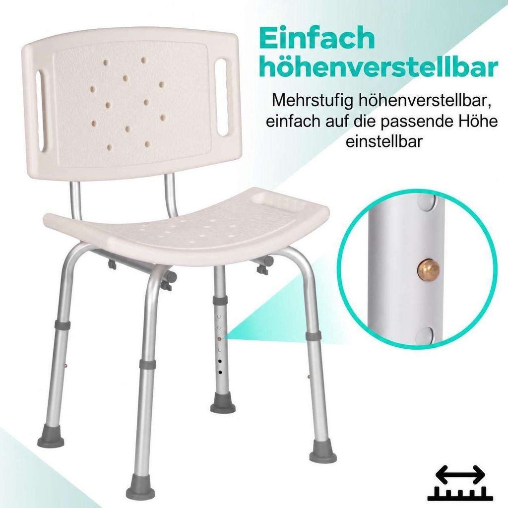 Aiorber Badhocker Aiorber-Höhenverstellbarer Duschhocker mit Rückenlehne Weiß – Bild 3 von 5