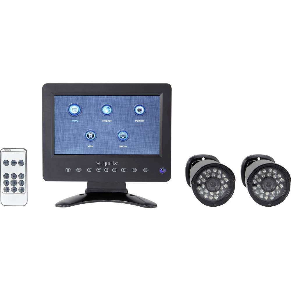 Sygonix Überwachungskamera AHD Überwachungskamera-Set, LCD-DVR Kombisystem mit 7 SY-4600588 (mit IR-LEDs, Aufnahme auf Speicherkarte)