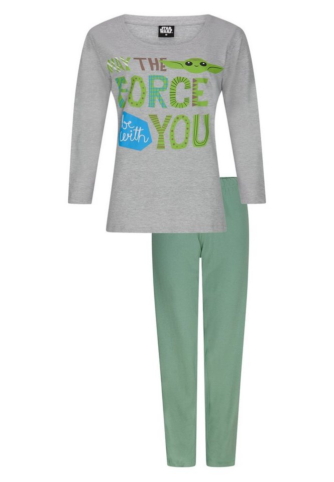 Star Wars Schlafanzug Star Wars Yoda Damen Lang Pyjama-Set Langarm-Shirt  mit Schlafhose (2 tlg), Bequeme und legere Schlafhose passend zum