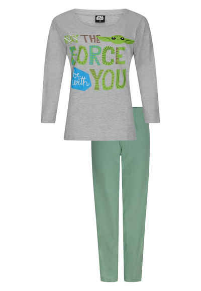 Star Wars Schlafanzug Star Wars Yoda Damen Lang Pyjama-Set Langarm-Shirt mit Schlafhose (2 tlg)