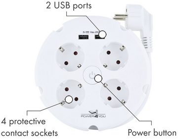 Schwaiger 661538 Mehrfachsteckdose 6-fach (4 Steckdosen, 2 USB Buchsen, Überladeschutz, Kurzschlussschutz, Kabellänge 1.5 m), mit Aufrollvorrichtung