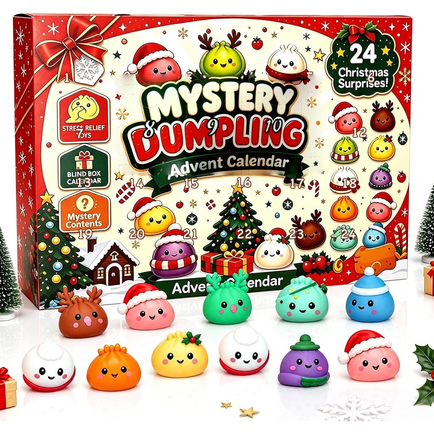 Lucadeau Spielzeug-Adventskalender Squishy Adventskalender 2026 Kinder – 24 Mochi Squishies (Set, 24-tlg), Weihnachtskalender ab 5 Jahren, 24 Squishies, ohne Süßigkeiten