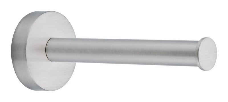 tesa Toilettenpapierhalter MOON Ersatzrollenhalter ohne Bohren - 4,9 cm : 4,9 cm : 12,0 cm (Packung, 1-St., inkl. Klebelösung), selbstklebender WC-Rollenhalter - Edelstahl - silber matt