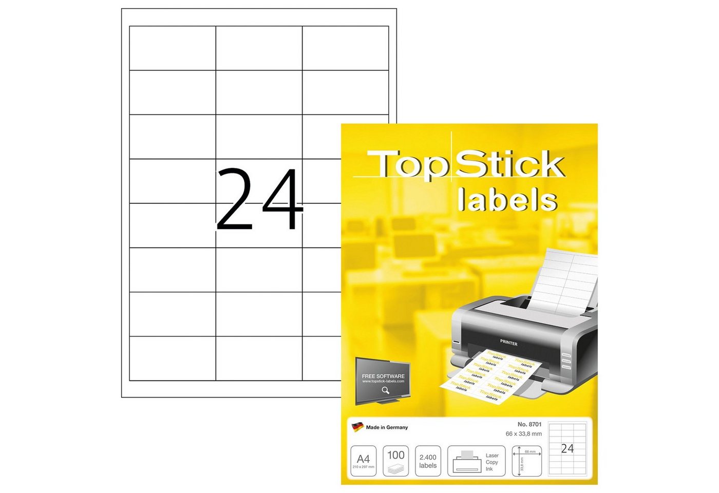 Thumbnail - TopStick Etiketten TopStick 8701 Etiketten - 66 x 33,8 mm - weiß - 2400 Stück