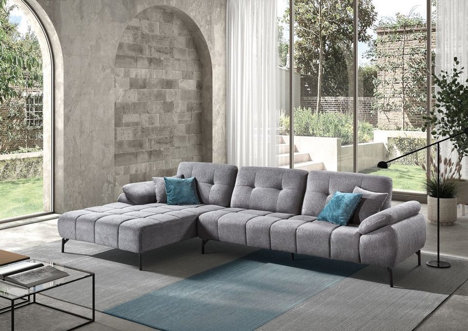 Möbeldreams Ecksofa Tiko Modern Teddy Stoff Grau Ottomane, Ottomane, Teddy