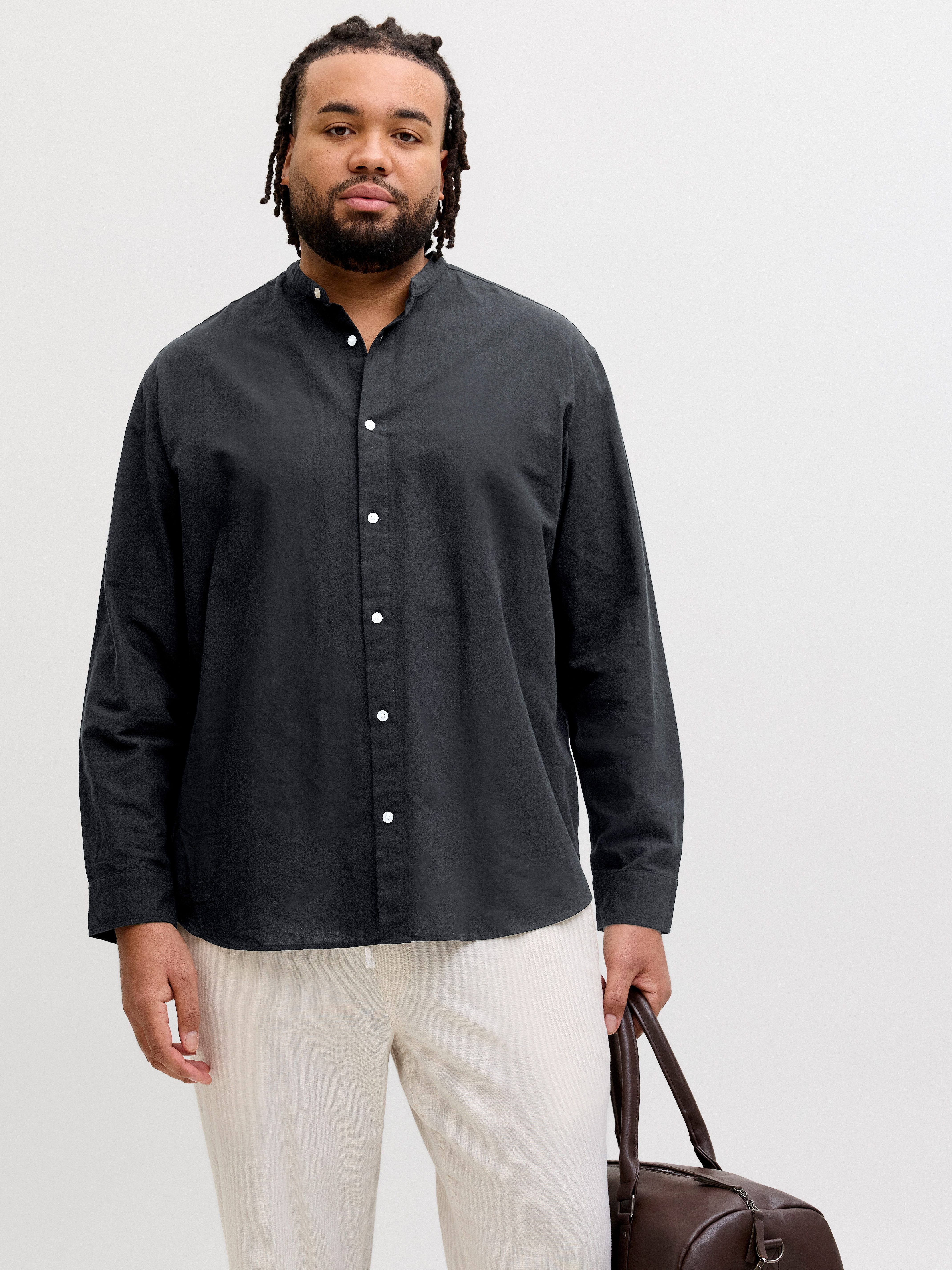 Langarmhemd JJEBREEZE LINEN BLEND BAND SHIRT L PLS