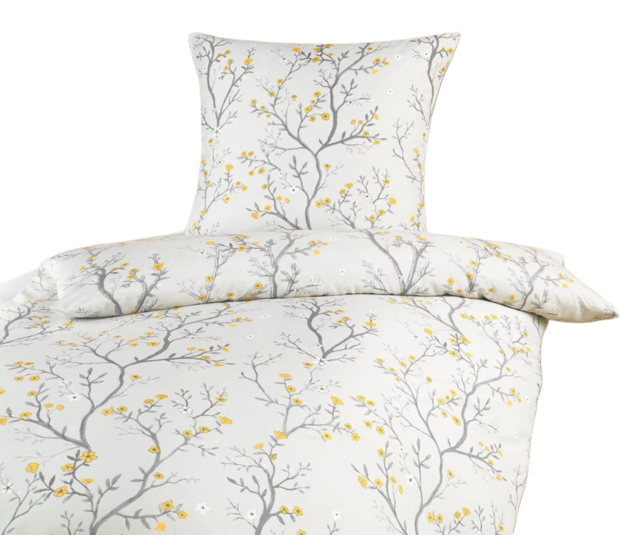 soma Bettwäsche Mikrofaser 135x200 80x80 weiß grau gold Kirschblüten sale, günstig online kaufen