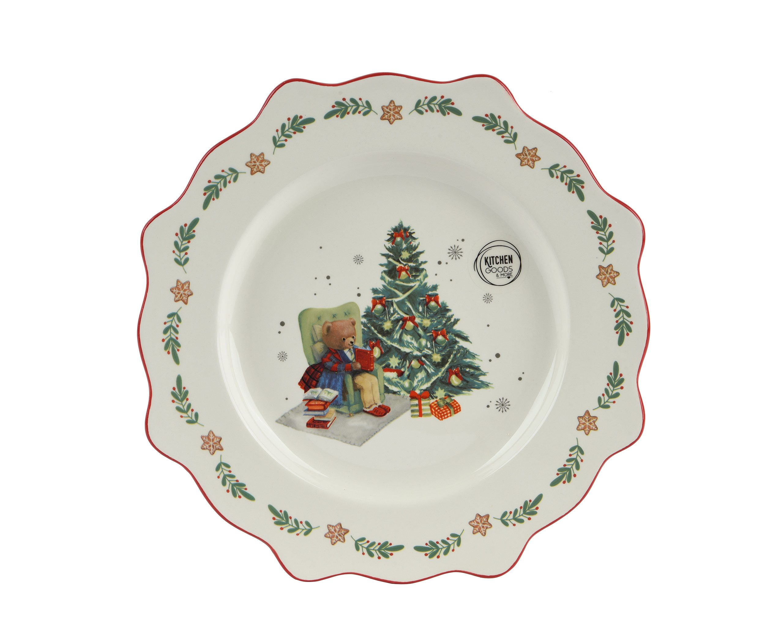 Kaemingk Frühstücksteller, Frühstücksteller 20cm Keramik mit Weihnachtsbaum Motiv Weiß