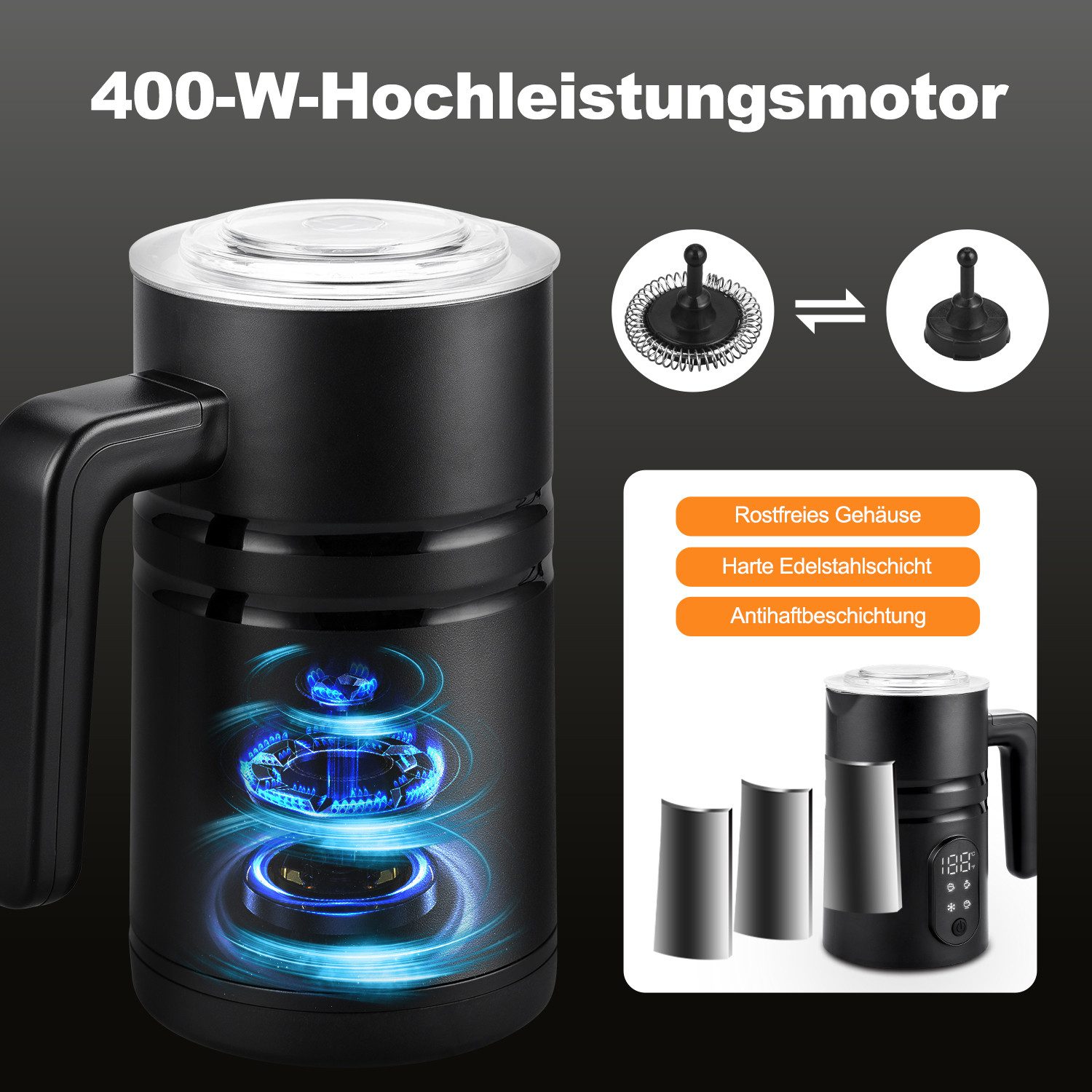 CkeyiN Milchaufschäumer Elektrischer 4 in 1 Automatischer Milchschäumer 350ml Milchschäumer, 400 W, für Heißer Kalter Milchschaum Heiße Schokolade Latte Cappuccino
