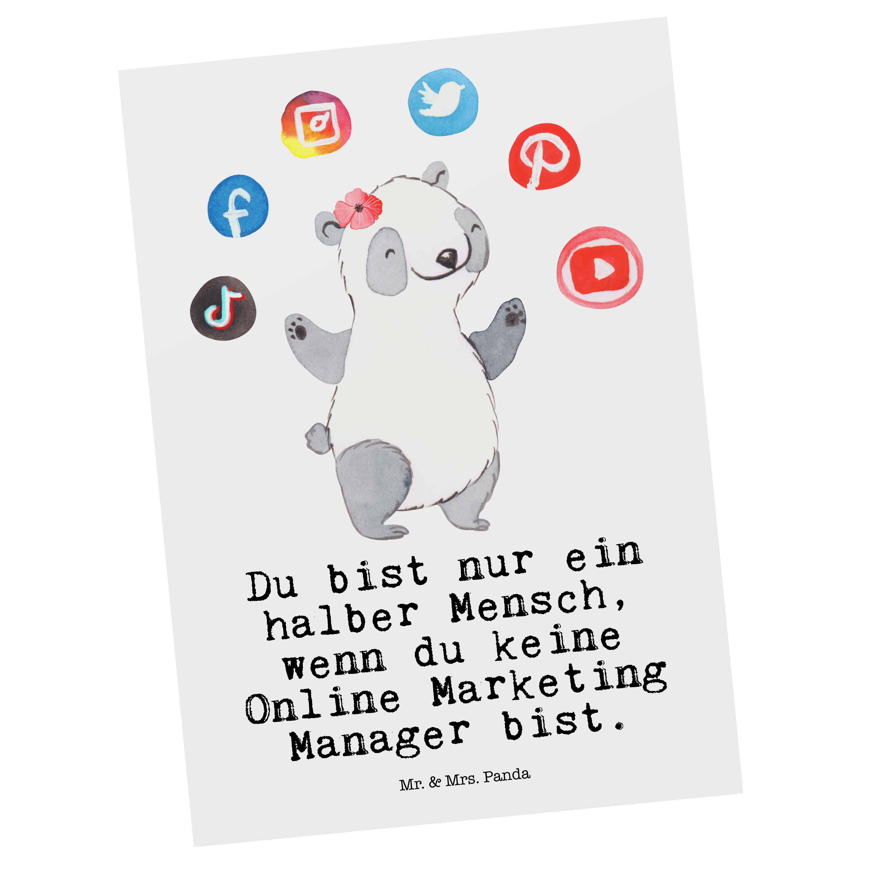 Mr. & Mrs. Panda Postkarte Online Marketing Manager Herz - Weiß - Geschenk, Kollege, Digital Mar, Matte Rückseite