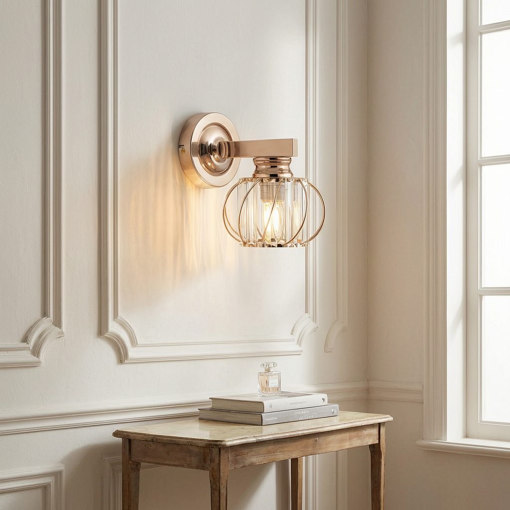 BlingBin Wandleuchte Goldene Kristall Innen,E27 Wohnzimmer Wandlampe Moderne, Gold Metall, ohne Leuchtmittel, Kristallwandleuchte für Wohnzimmer Korridor Esszimmer