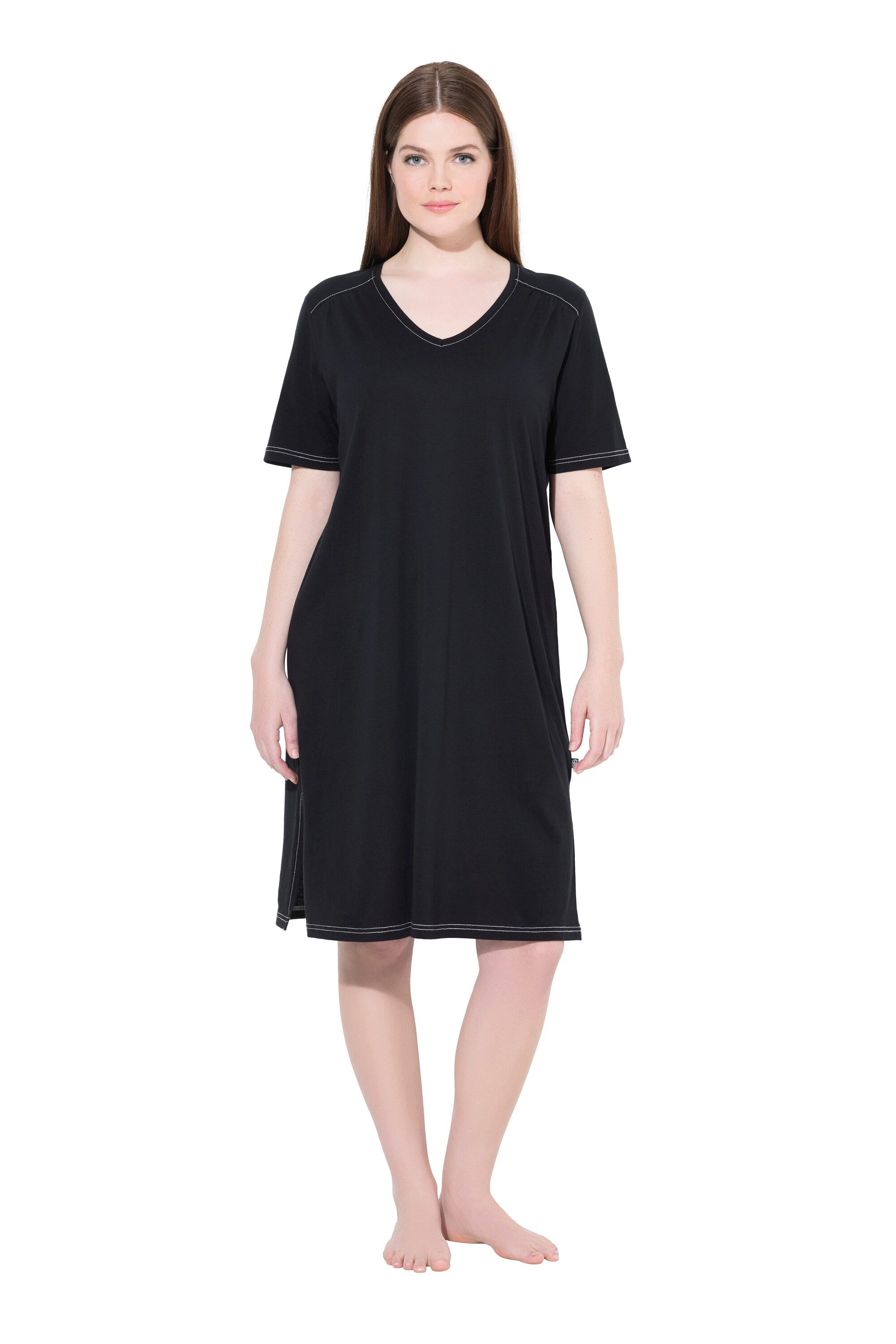 Ulla Popken Bigshirt Bigshirts 2er-Pack Blätter/uni V-Ausschnitt günstig online kaufen