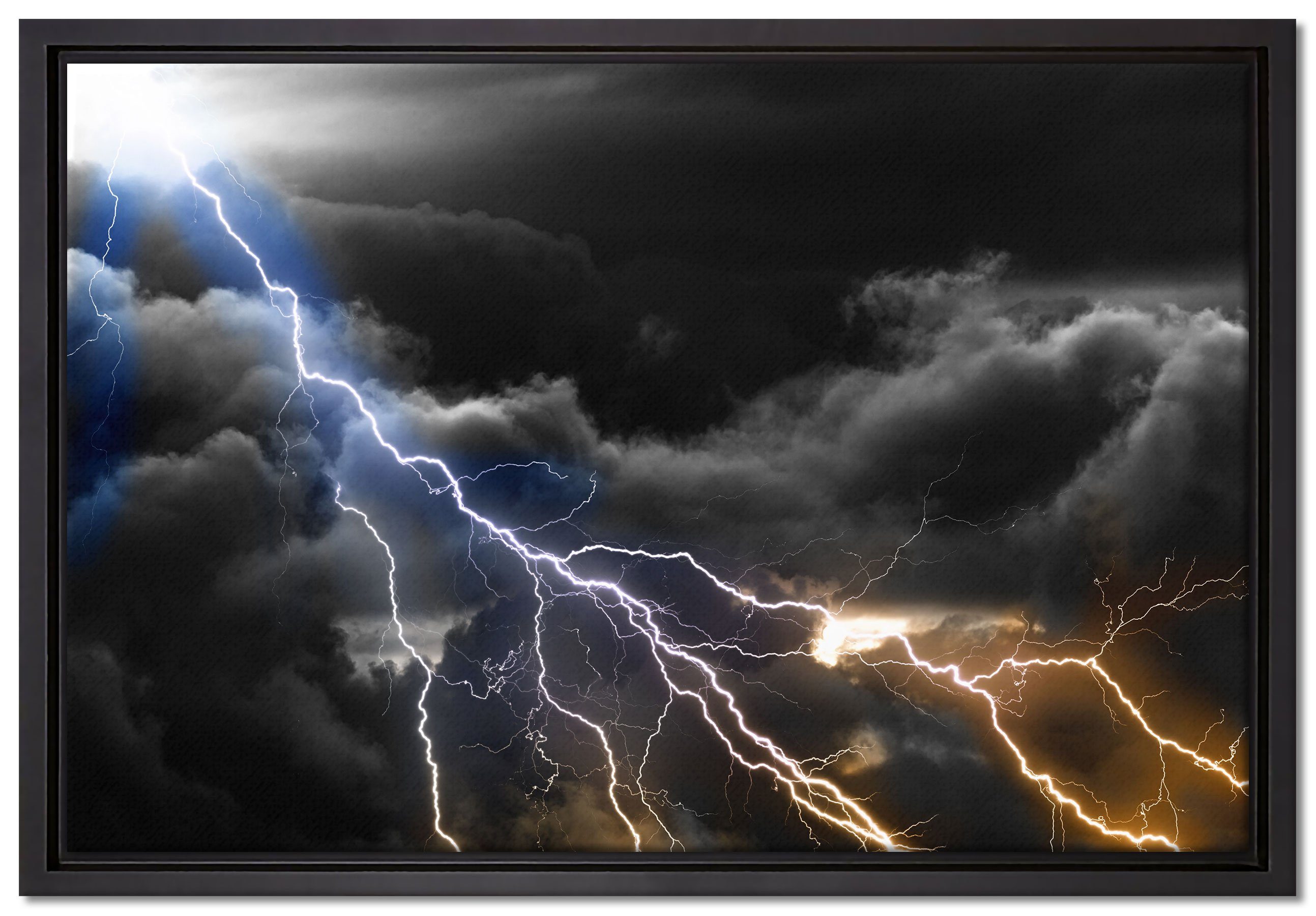 Pixxprint Leinwandbild Blitze am Himmel, Wanddekoration (1 St), Leinwandbild fertig bespannt, in einem Schattenfugen-Bilderrahmen gefasst, inkl. Zackenaufhänger