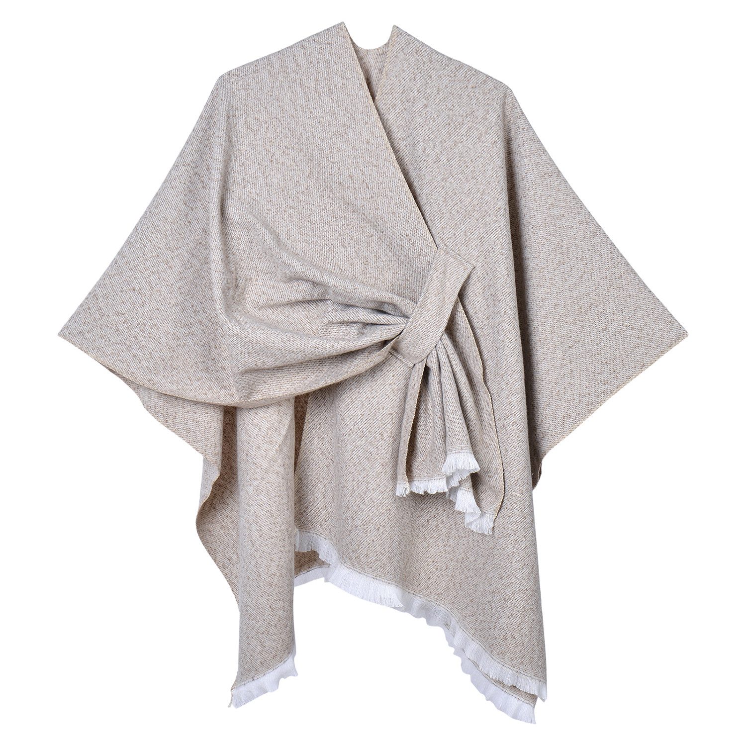 Refttenw Poncho Diagonal gebundener Schlitzumhang mit Quasten,Poncho Damen Winter