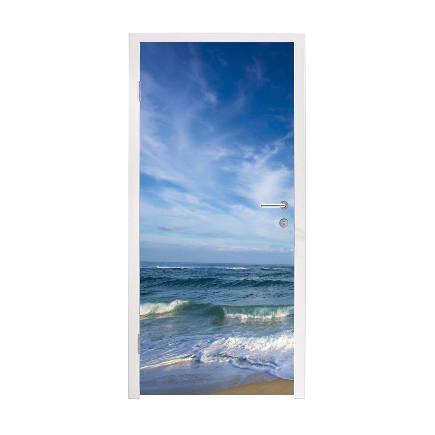 MuchoWow Türtapete Foto der blauen Wellen am Strand in Japan, Matt, bedruckt, (1 St), Fototapete für Tür, Türaufkleber, 75x205 cm