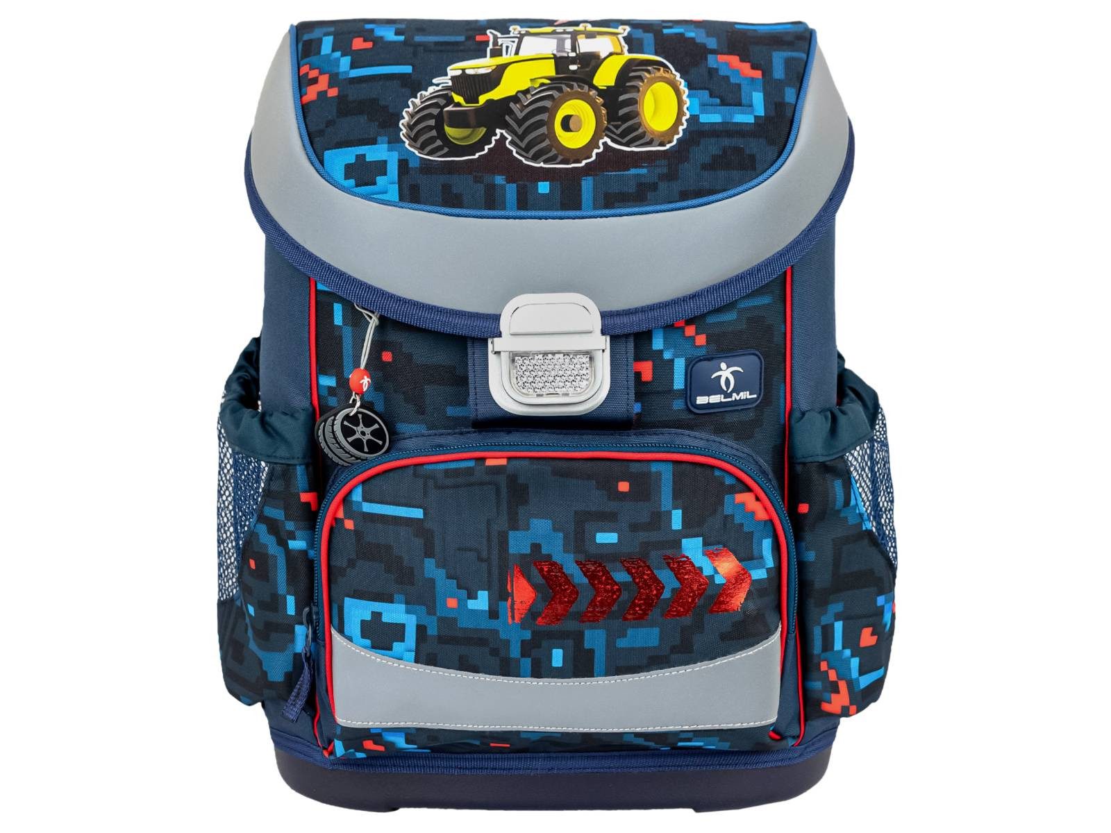 Belmil Schulranzen Mini Fit 2026 (Set, 4-tlg., mit Sportbeutel, Federtasche, Schlamper, Brustgurt), 4tlg. Set ab 1. Klasse, Grundschule, Einschulung, Trecker, Jungen