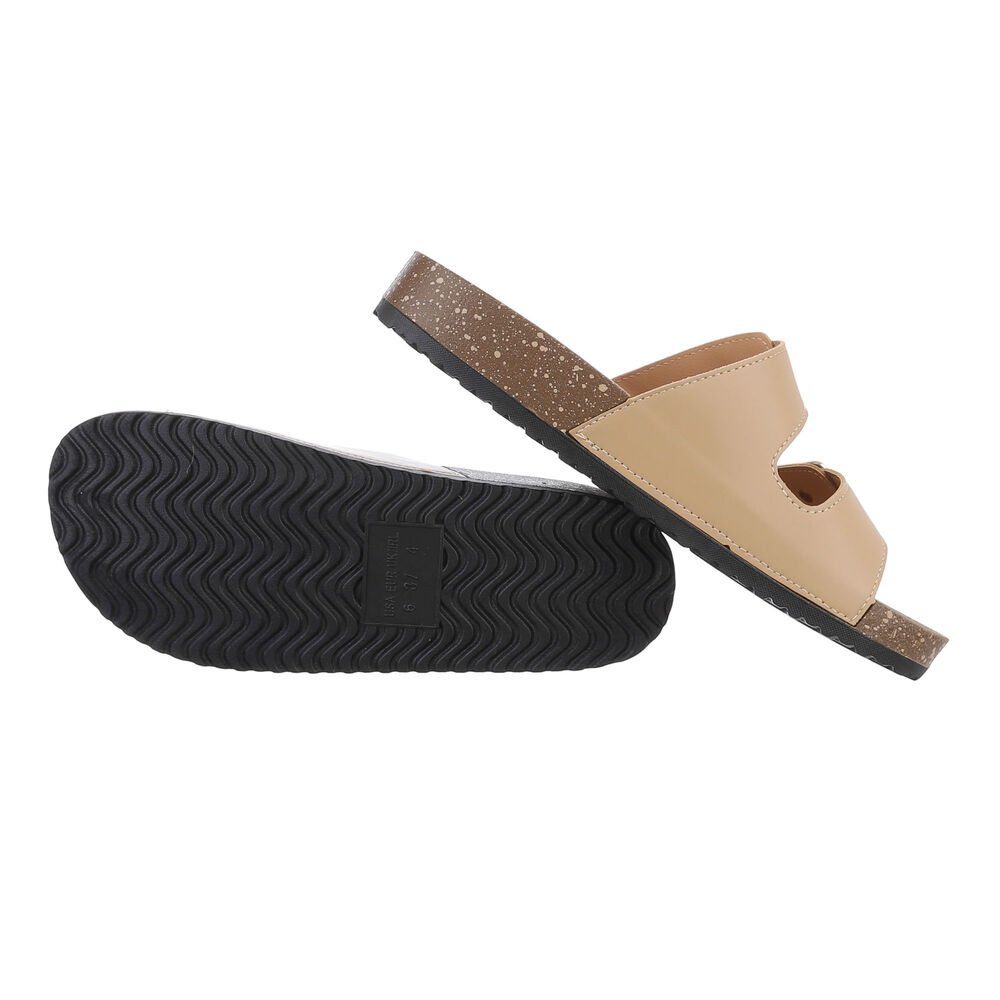 Ital-Design Damen Mules Freizeit Pantolette Flach Pantoletten in Hellbraun