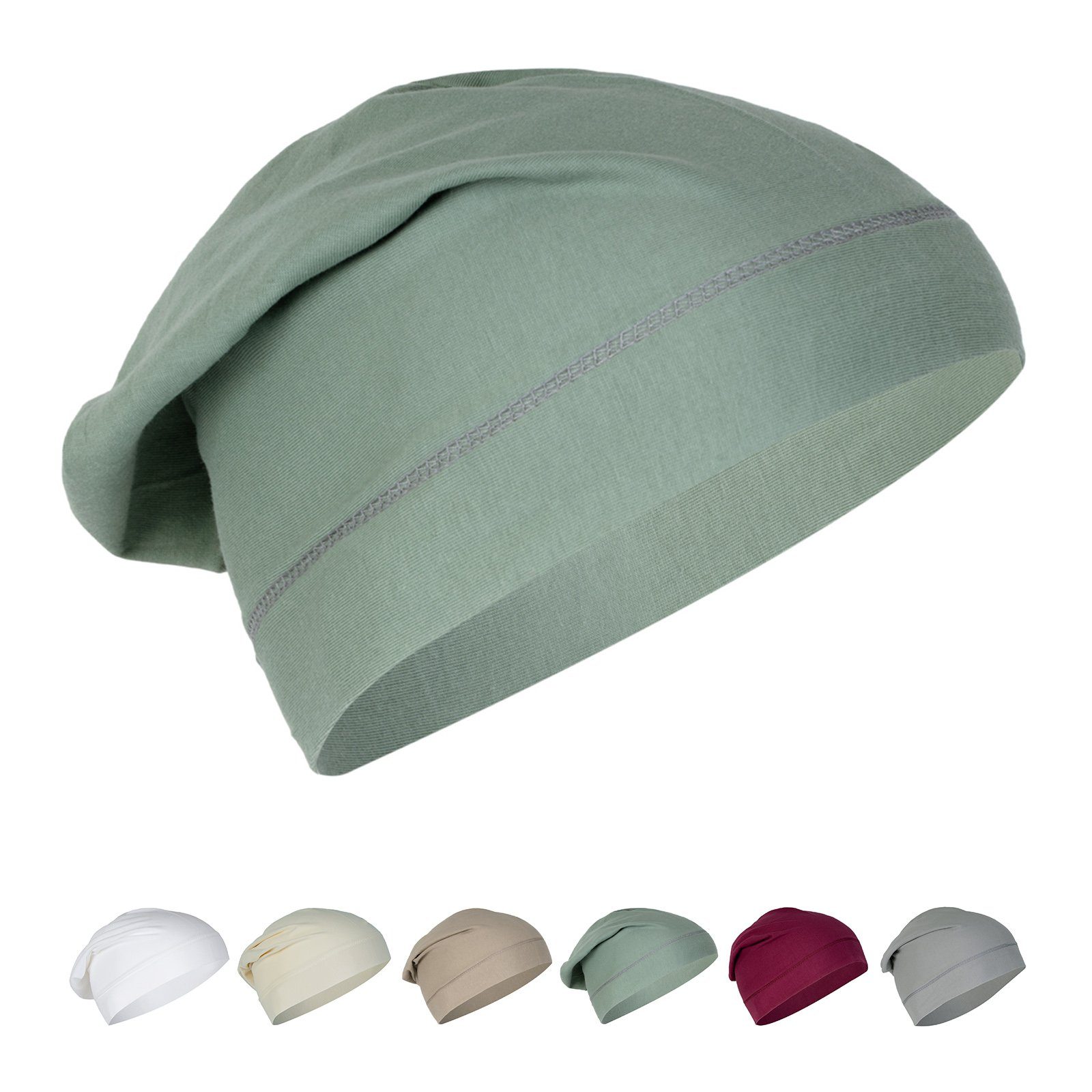 beties Beanie BasicSoft (1-St., 1 Stück Jersey-Beanie) leichte Sommermütze Sportmütze Schlafmütze Chemomütze natural-grün