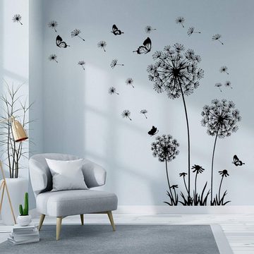 Dedom 3D-Wandtattoo Pusteblume Wanddeko,Pflanzen Schmetterlinge Wandaufkleber,Schwarz