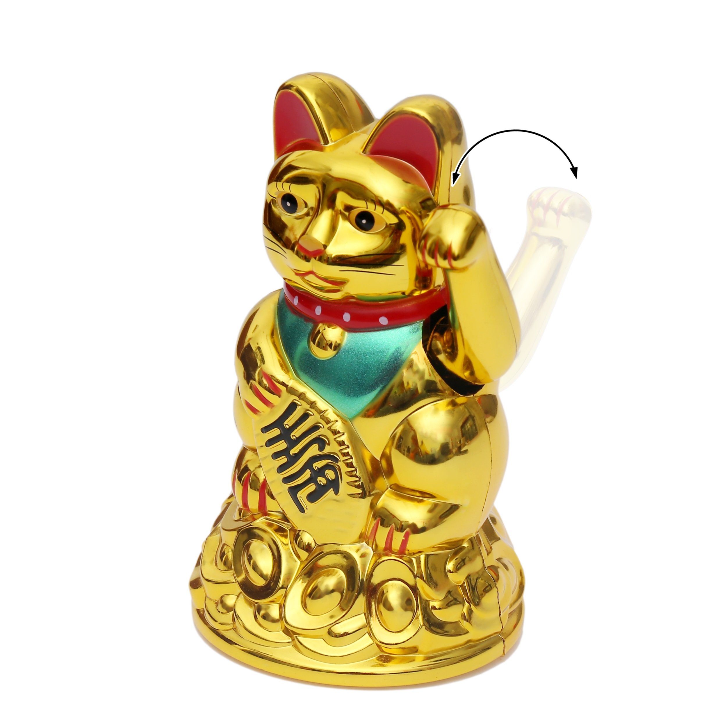 Flanacom Winkekatze Winkende Japanische Glückskatze - Glücksbringer (2-er Set), Gold und Weiß, batteriebetrieben – Bild 4 von 5
