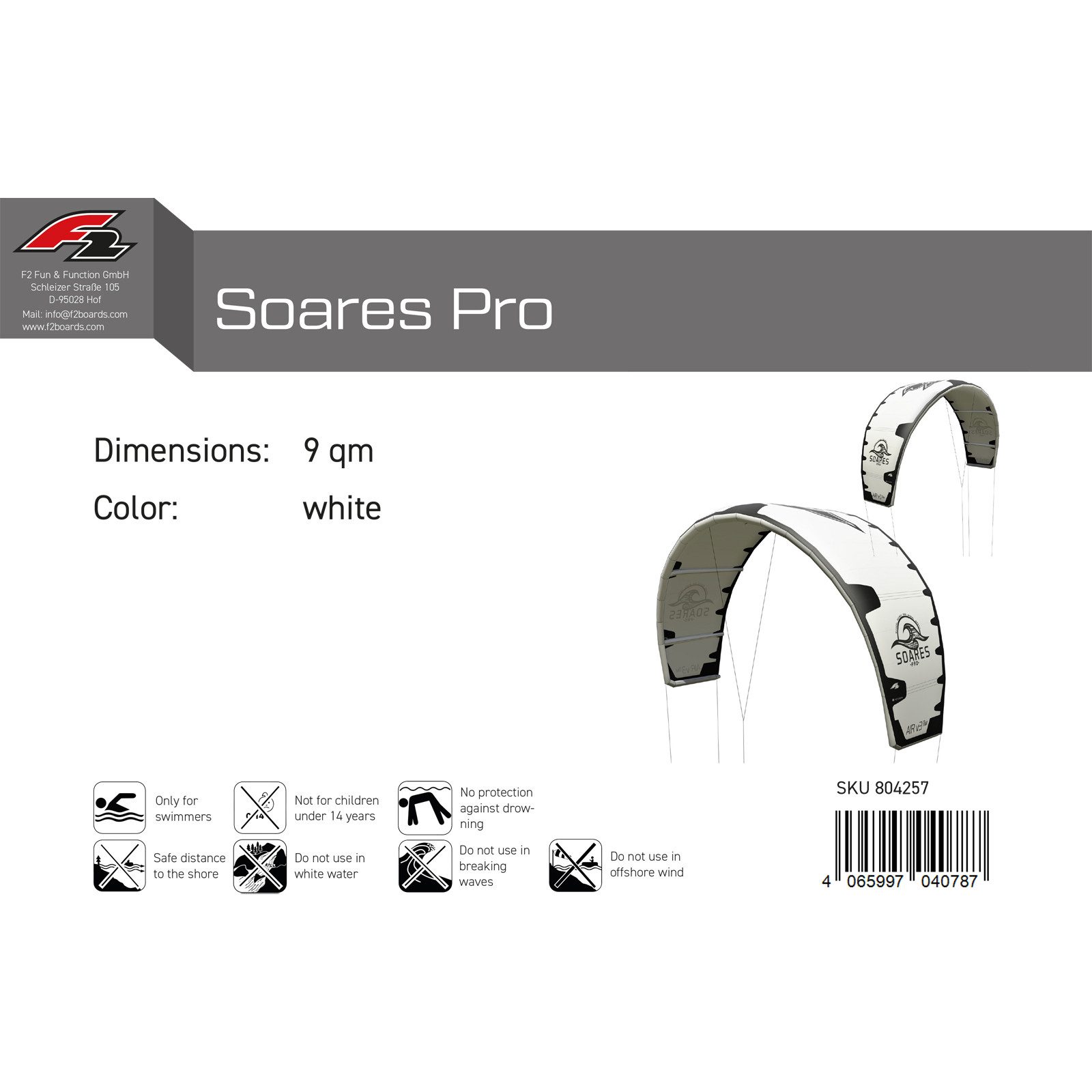 F2 Kite F2 Kite Soares Pro 9 qm Weiss 2024/25