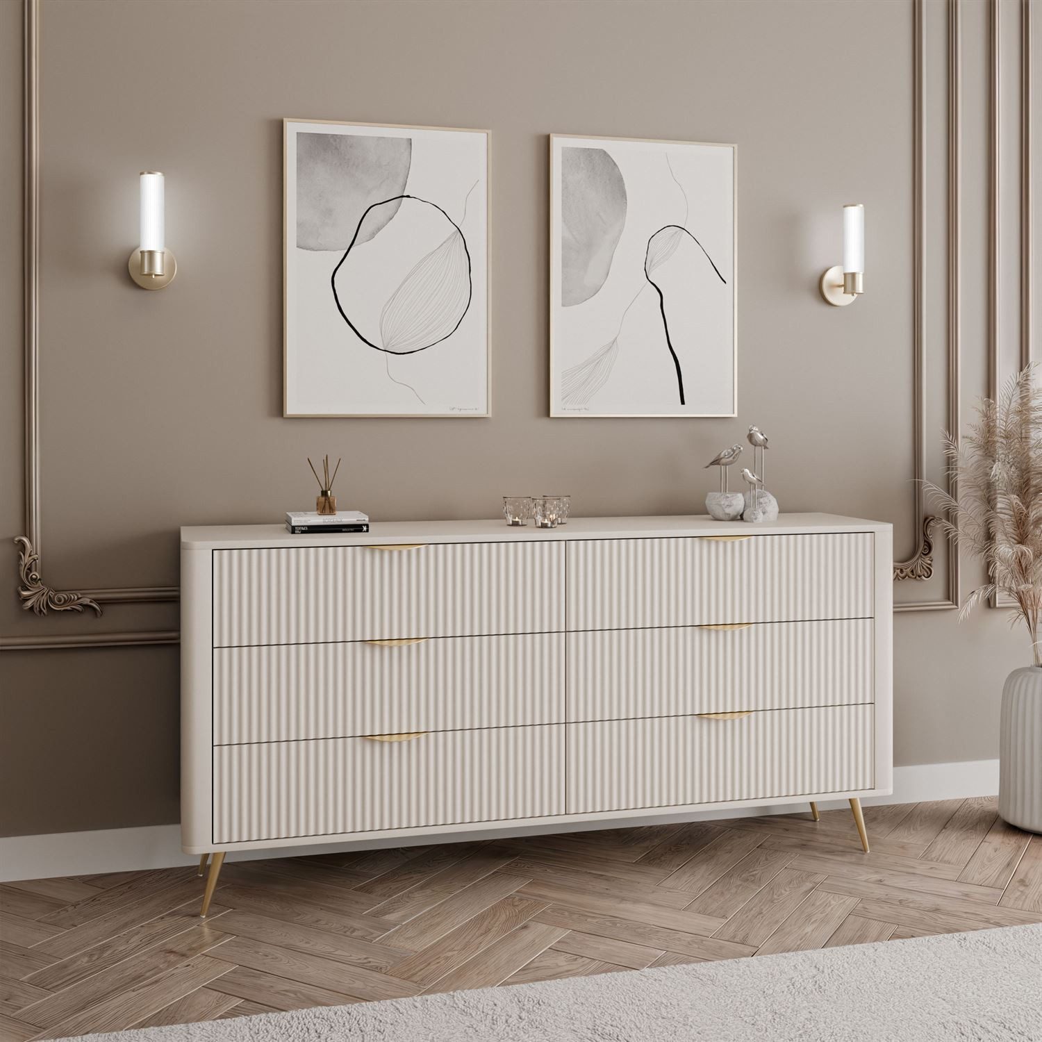 Lookway Kommode SCARLETT 6S mit Schubladen und Metallgriffe, Breite: 163 cm