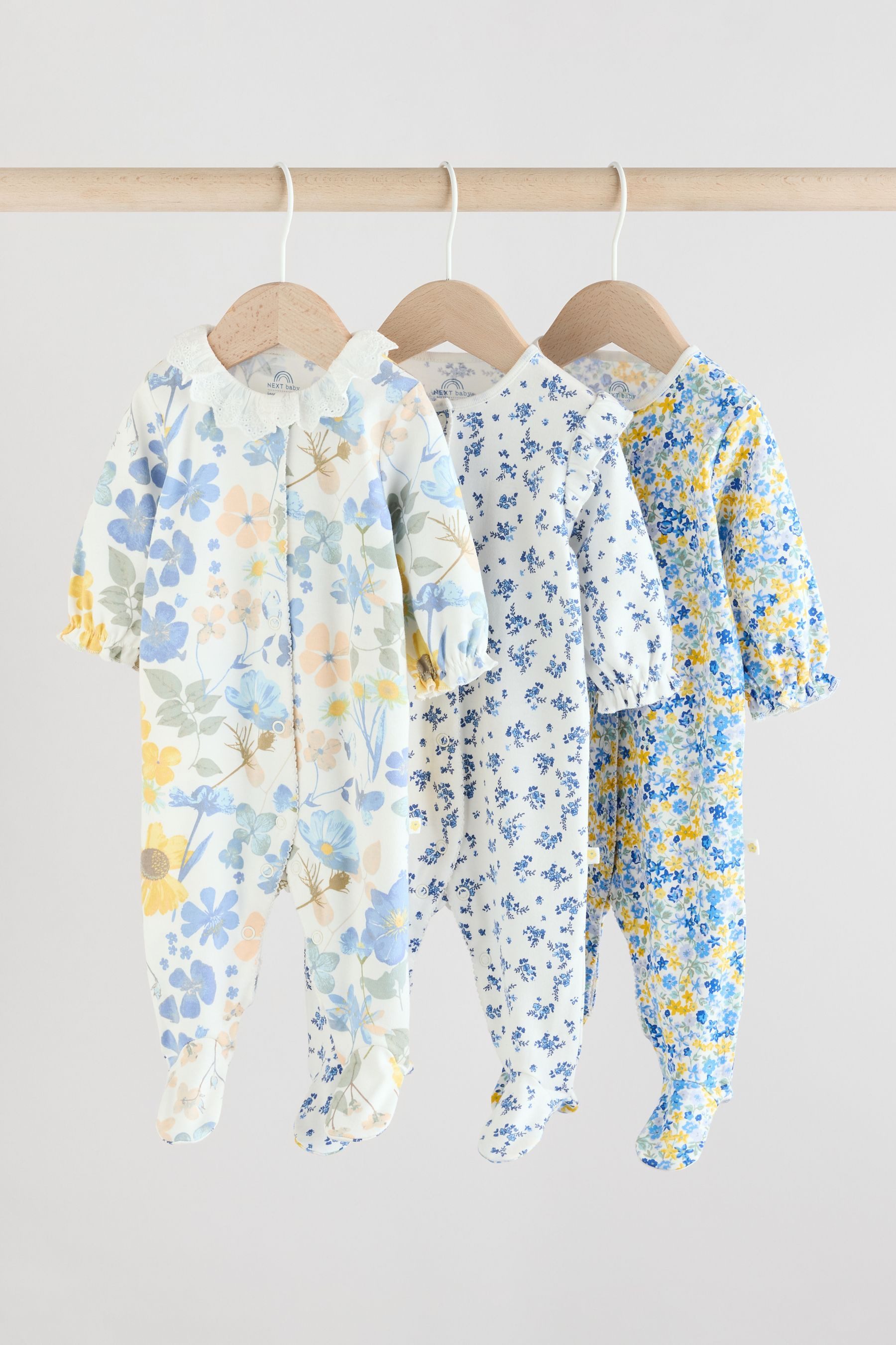 Next Schlafoverall 3er-Pack Babyschlafanzüge mit Blumenmuster (3-tlg)