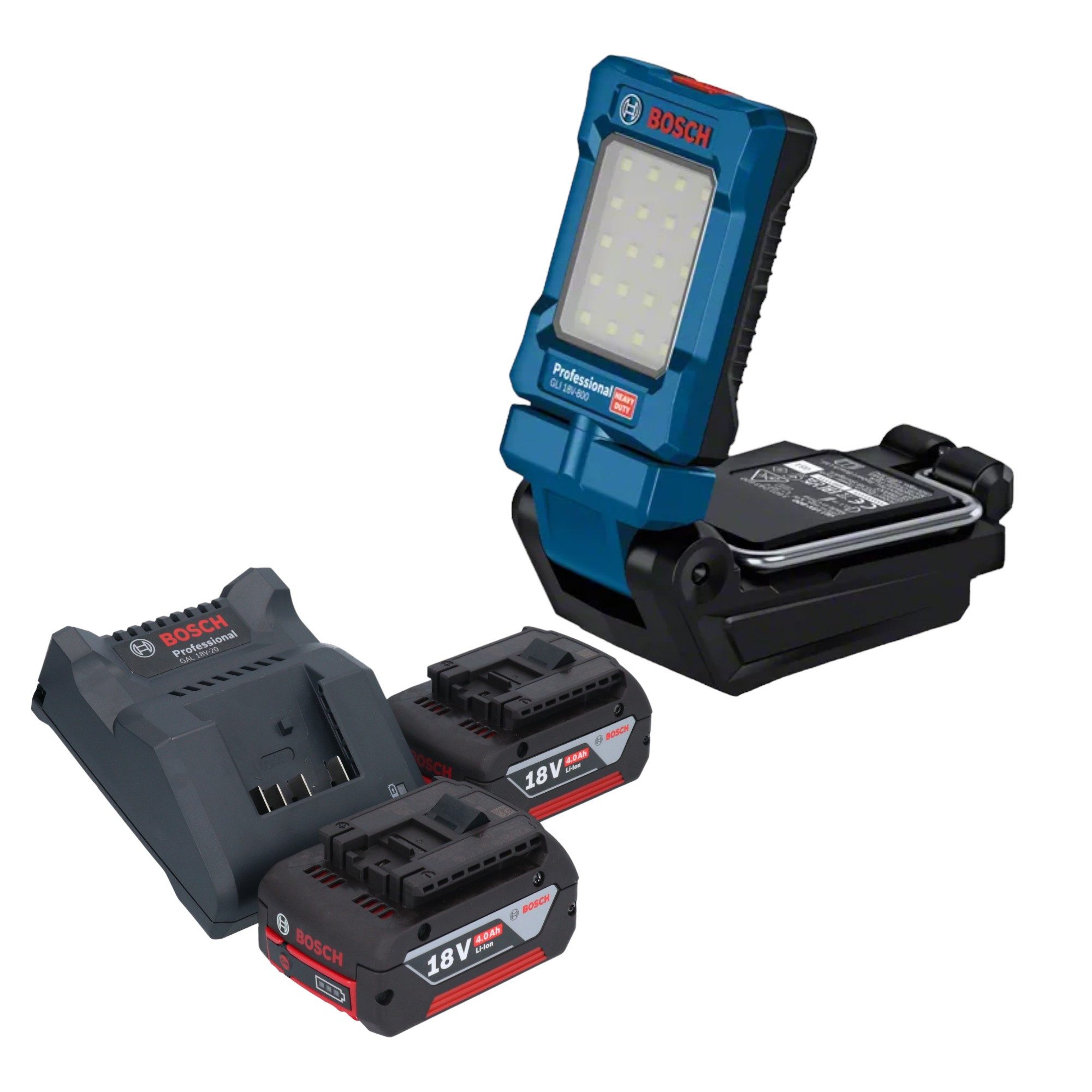 Bosch Professional Baustrahler GLI 18V-800 Professional 18 V 800 lm + 2x Akku 4,0 Ah + Ladegerät