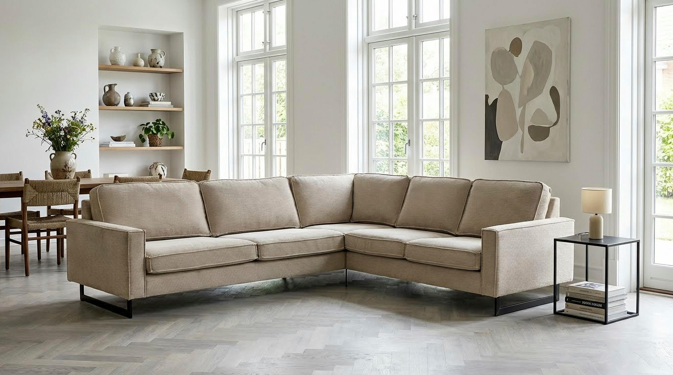 Home affaire Ecksofa Pinto, XXL, 250/290 cm, langer Schenkel, Ottomane, Cord, Chenille, Lederoptik, mit Keder, Metallfüße, Wellenunterfederung