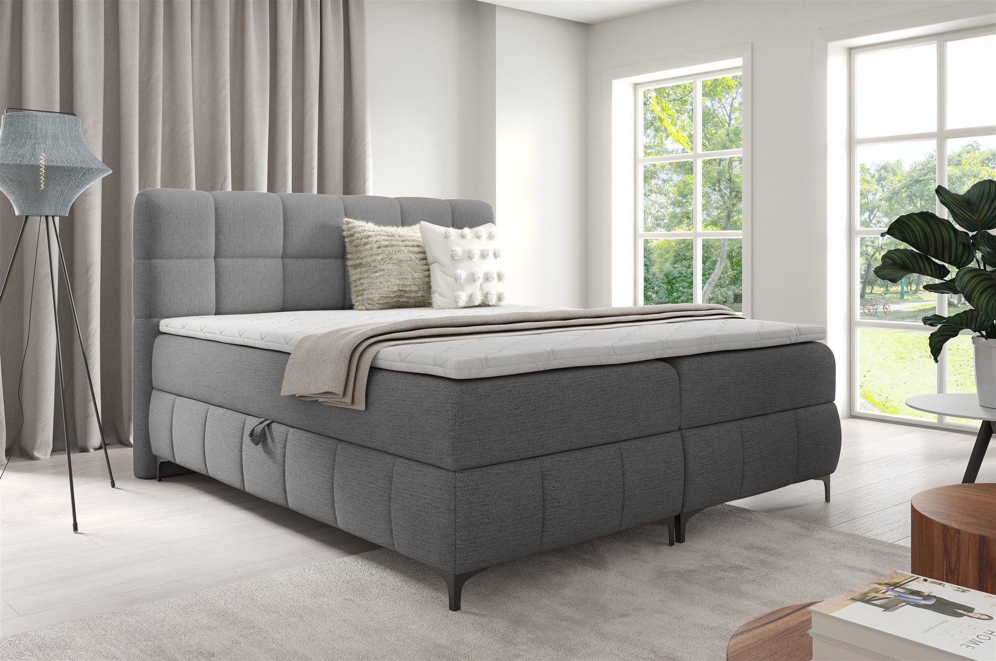 Fun Möbel Boxbett Boxspringbett Bett Schlafzimmerbett SOPHIE in Stoff Aragon (auch in anderen Stoffen erhältlich), inkl. Bettkästen und Topper