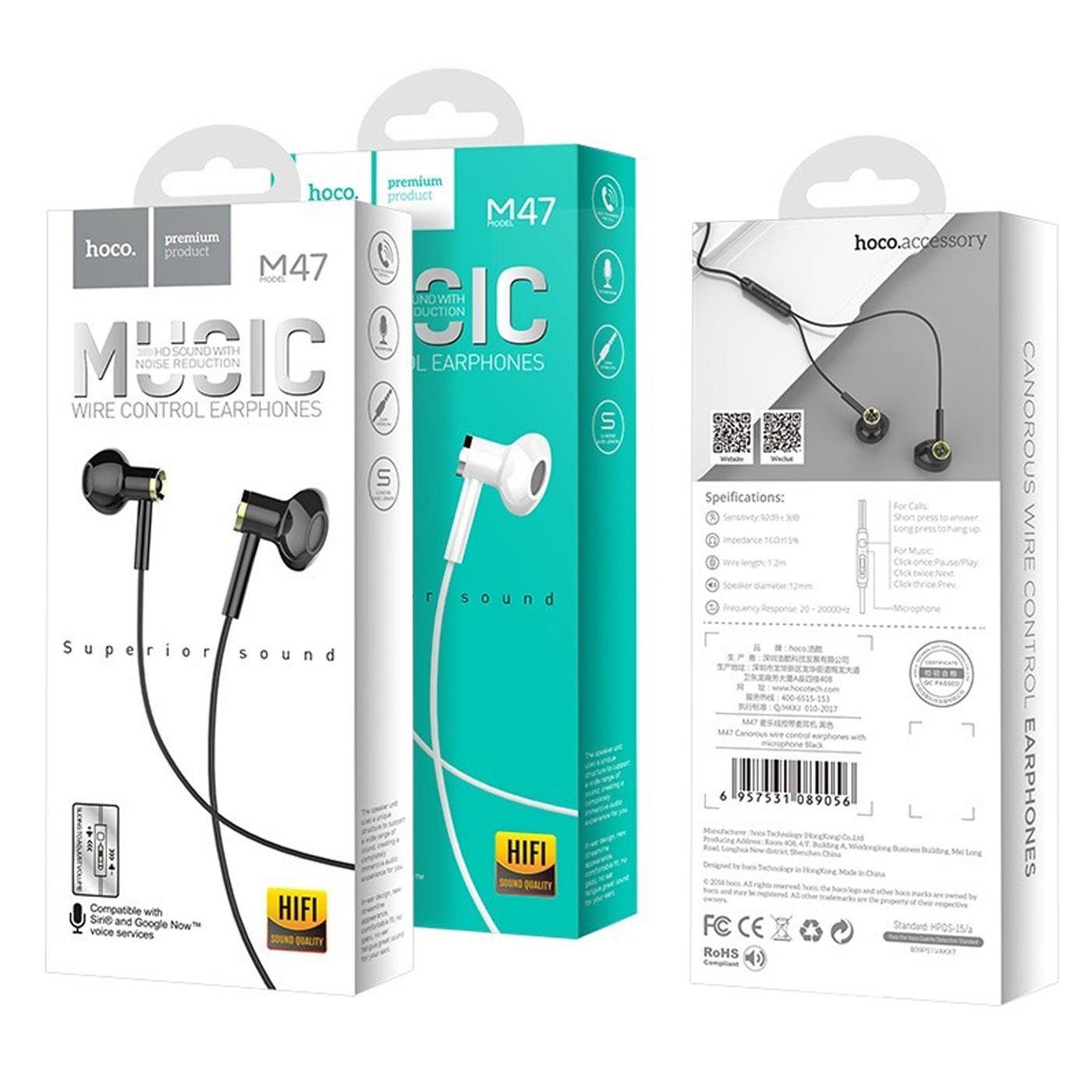 Klinke M47 In HOCO mm Beats) mit Mikrofon 3,5mm Schwarz Canorous Headset Klinke Smartphone-Headset (Köpfhörer 3.5 Ear