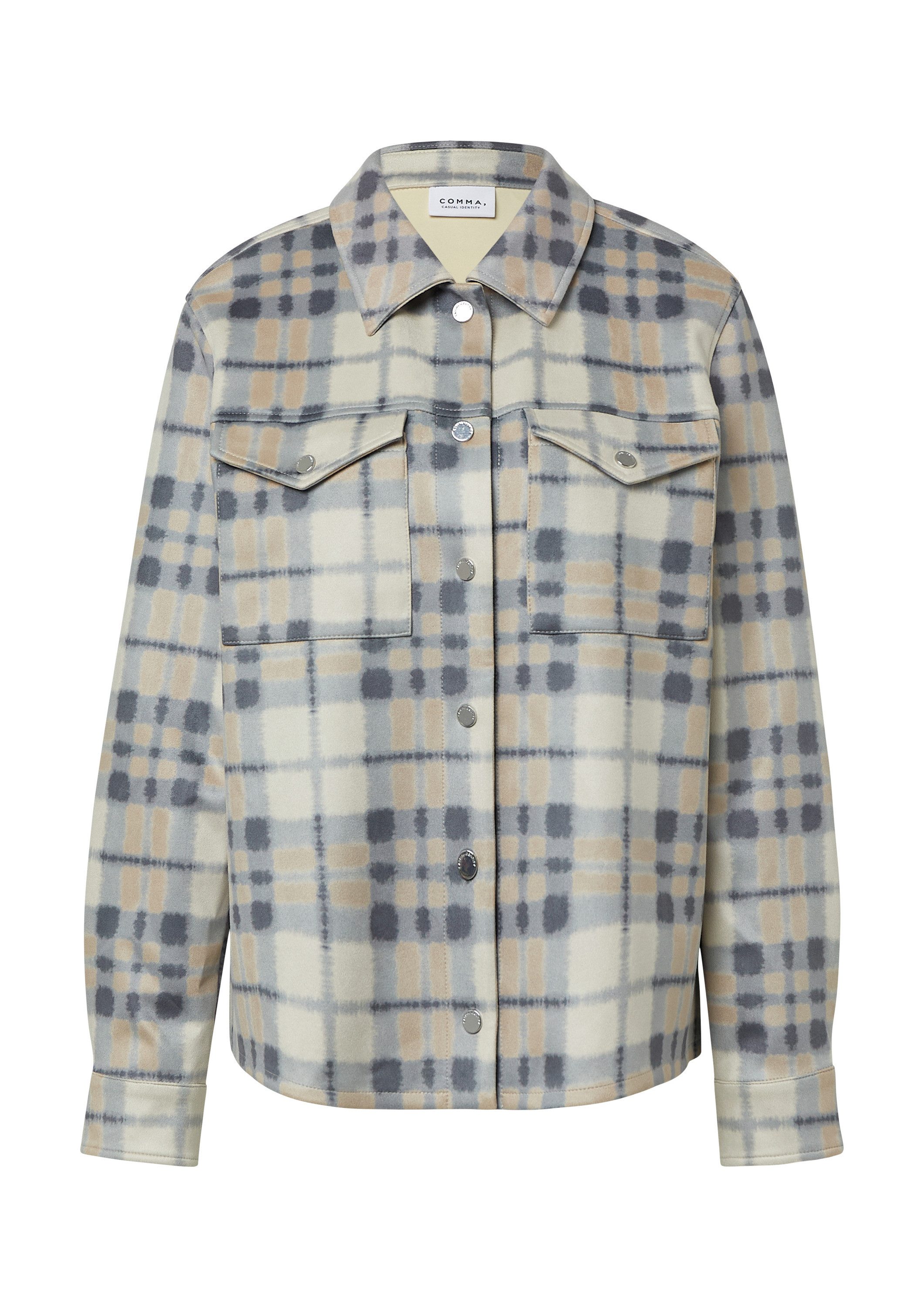 comma Hemdjacke Indoor-Jacke Karierte Hemdbluse aus softem Scuba-Stoff günstig online kaufen