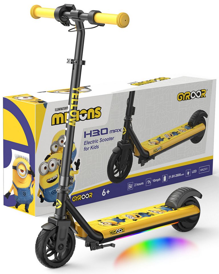 Gyroor E-Scooter Elektro-Kinderroller 6-12 Jahre, Musik E Scooter für Kinder, 16 km/h, (1 tlg), 10/13/16 km/h, LED Display, 3 Einstellbare Höhe, Doppelbremse