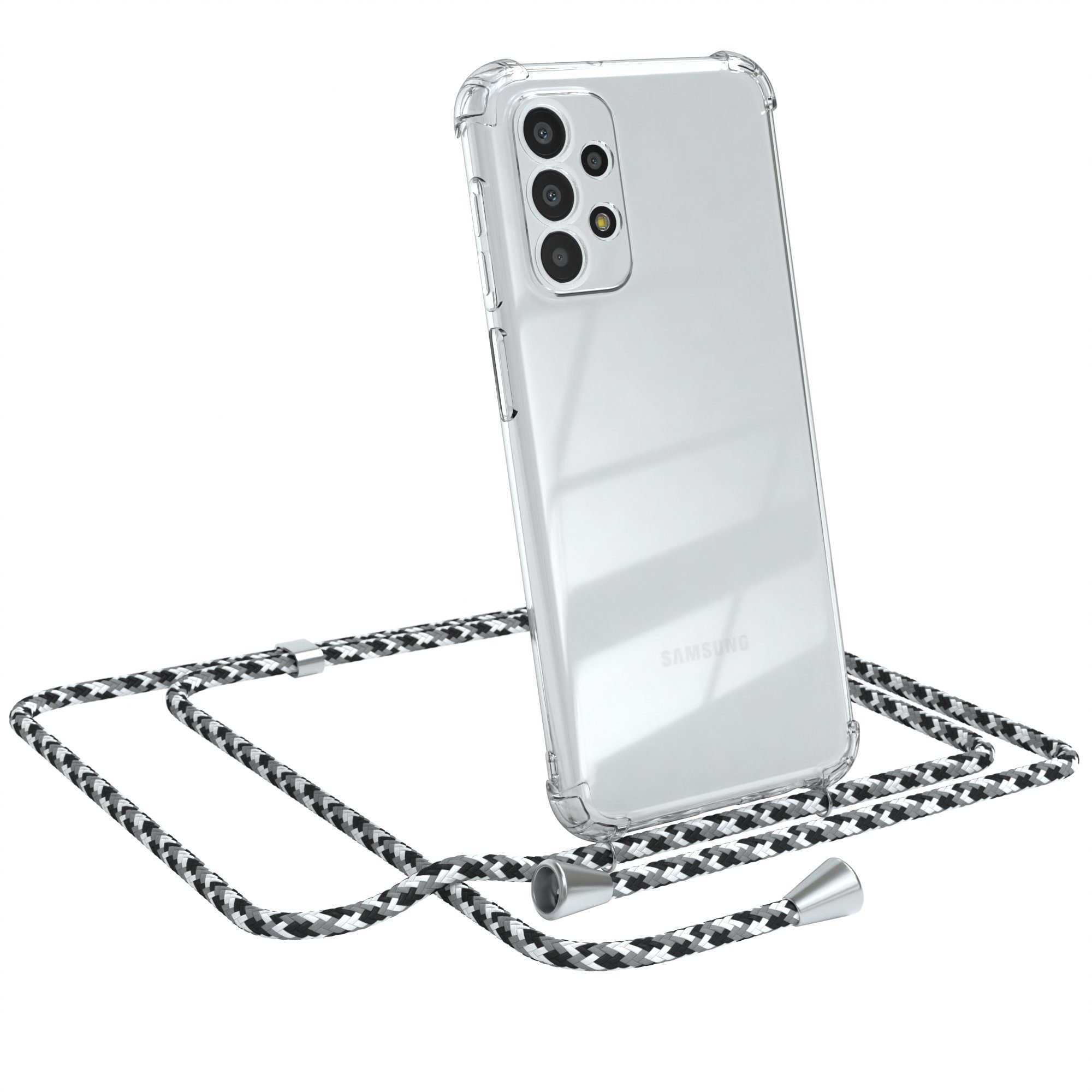 EAZY CASE Handykette Hülle mit Kette für Samsung Galaxy A23 5G 6,6 Zoll, Kette zum Umhängen mit Umhängeband mit Riemen Schwarz Camouflage
