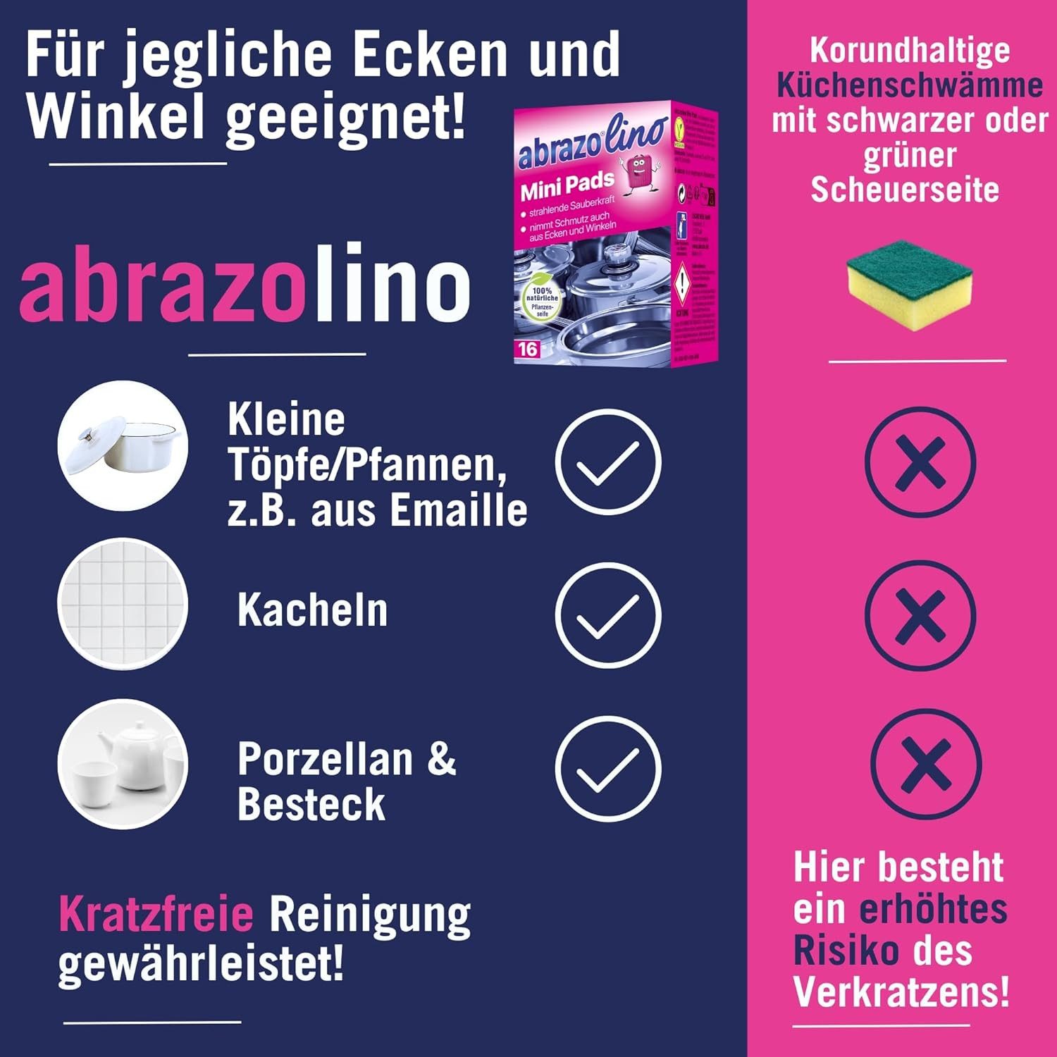abrazo Stahlschwamm abrazolino - 16 Reinigungskissen