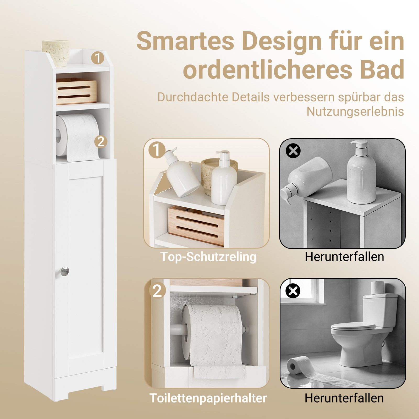 SoBuy Toilettenpapierhalter FRG177, Badezimmerschrank Schmal Kompakter Badschrank mit Regal, Toilettenrollenhalter Toilettenpapieraufbewahrung für WC, Badezimme – Bild 5 von 5