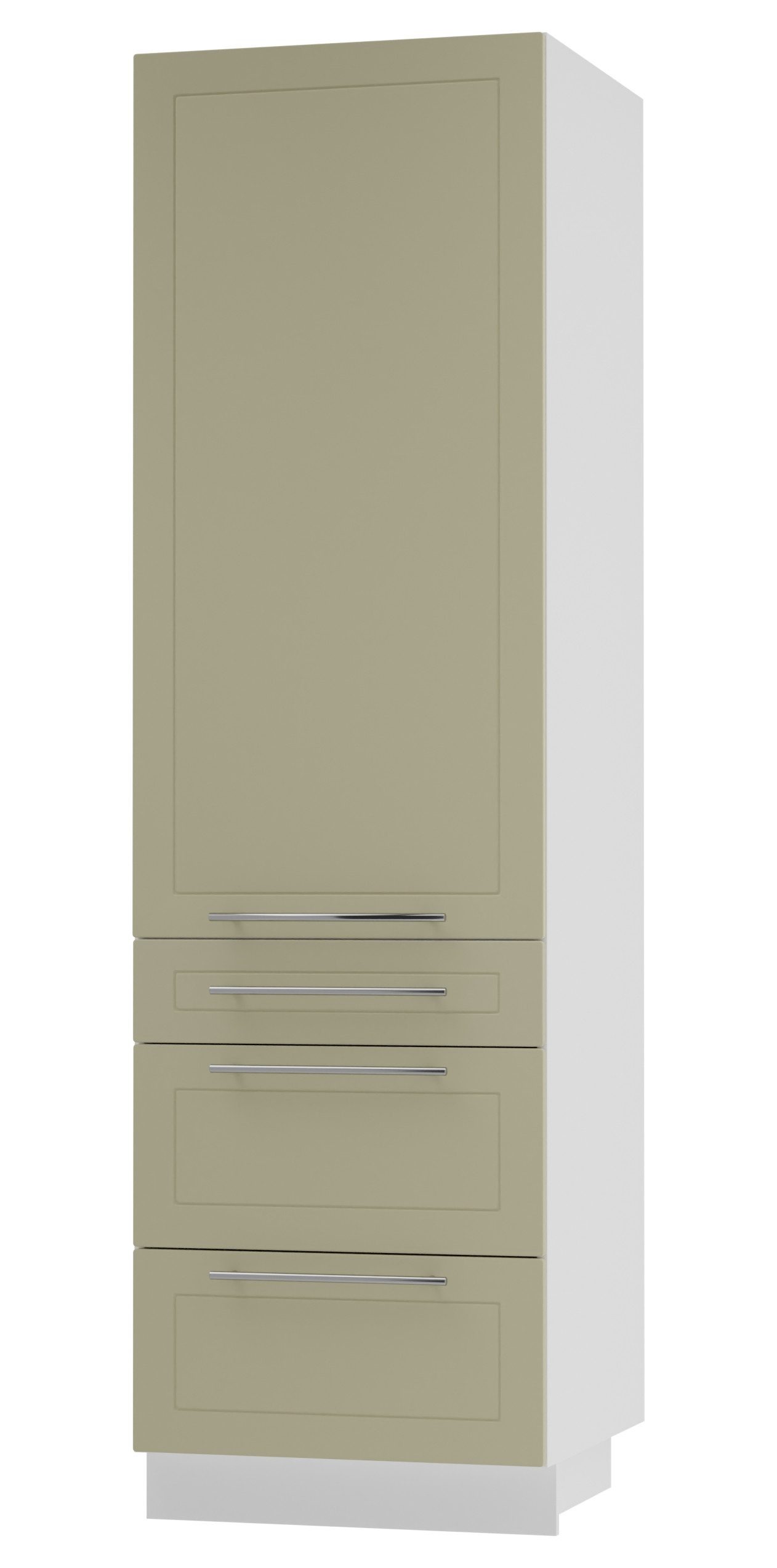 Feldmann-Wohnen Vorratsschrank Kvantum (Türscharniere mit Soft-Close-Funktion, 1-St., Fronten mit dekorativen Fräsungen und leicht abgerundeten Ecken) 60x59x207cm weiß - vanille matt (Q-D14/DP/3M)