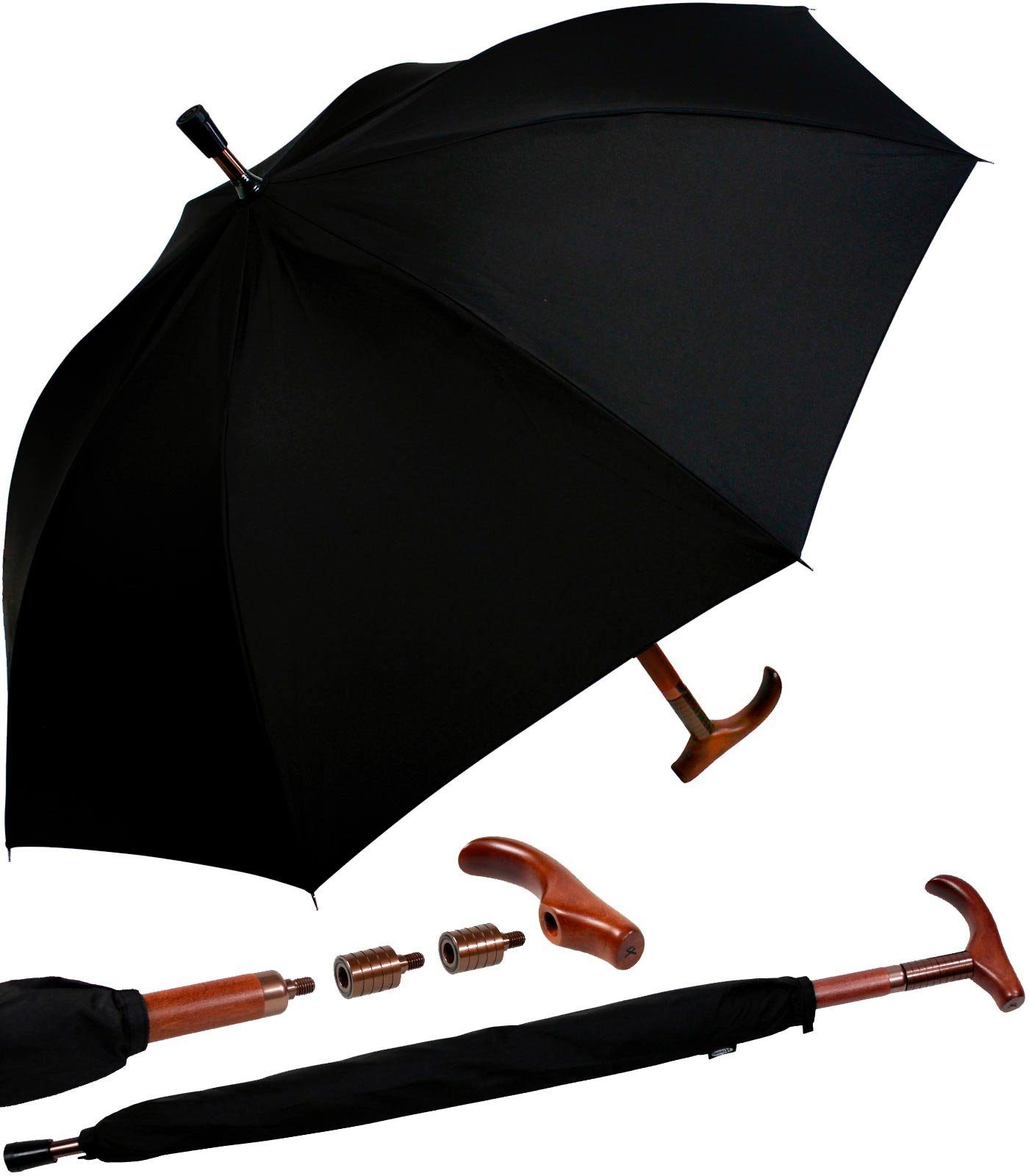 iX-brella Langregenschirm Stützschirm Holzgriff höhenverstellbar sehr stabil, extrem-stabil schwarz