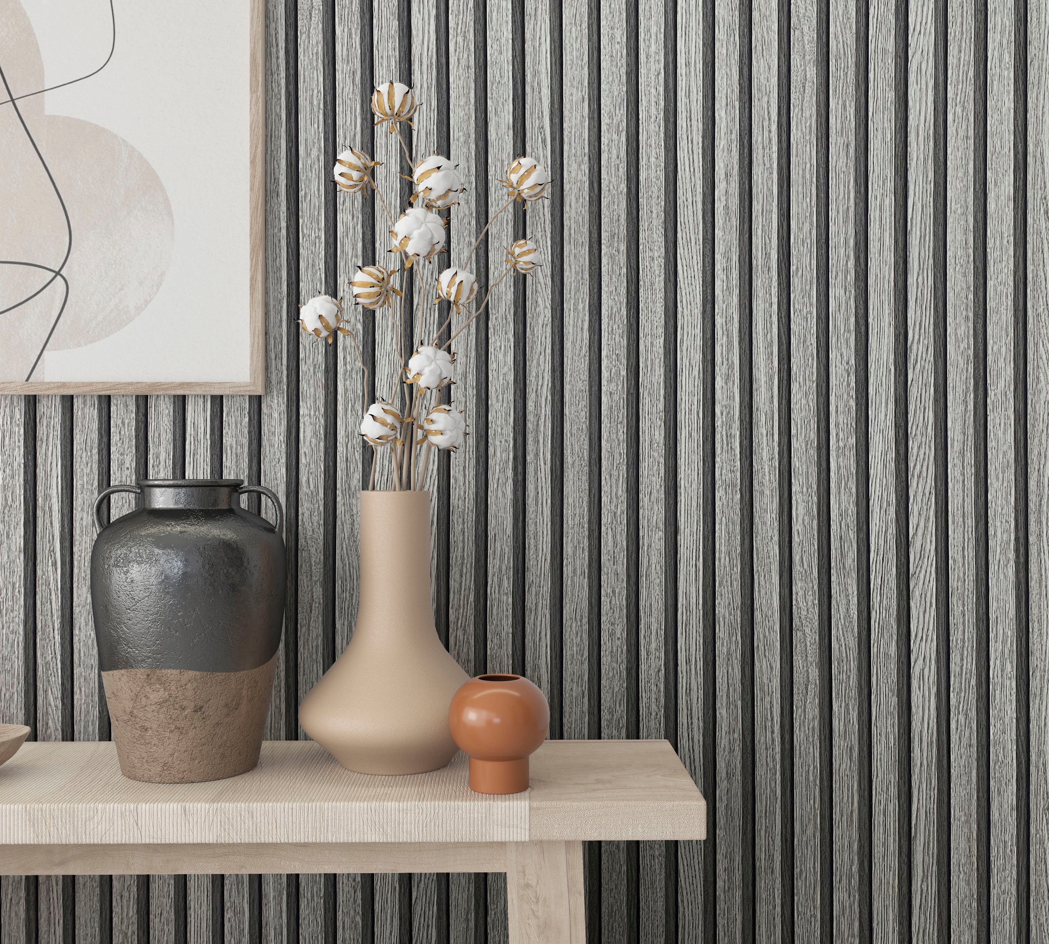 Marburg Vliestapete Timber, geprägt, matt, 3D moderne Vliestapete für Wohnzimmer Schlafzimmer Küche grau