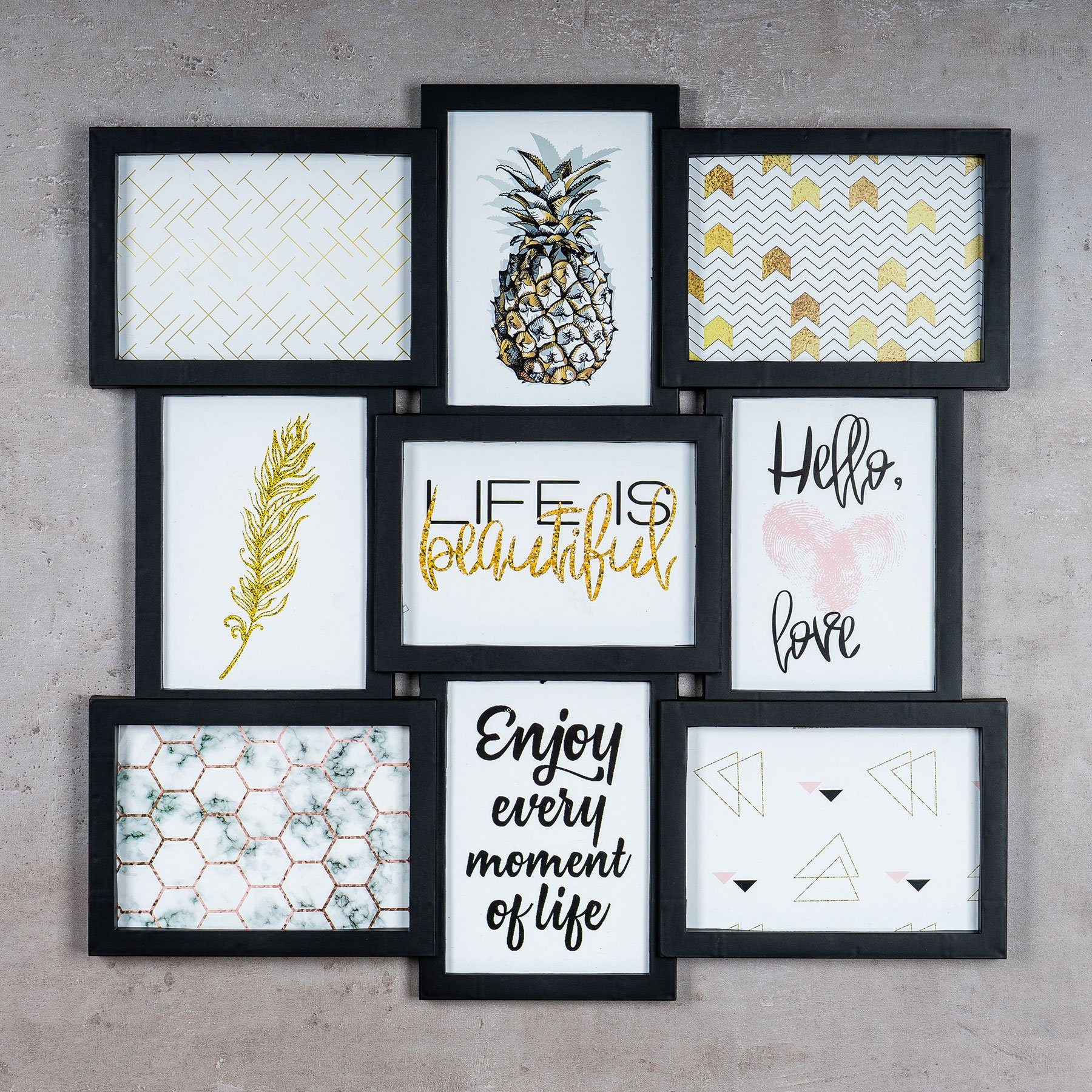 Levandeo® Bilderrahmen Collage, Bilderrahmen 51,5x51,5cm Schwarz 9 Fotos 13 günstig online kaufen