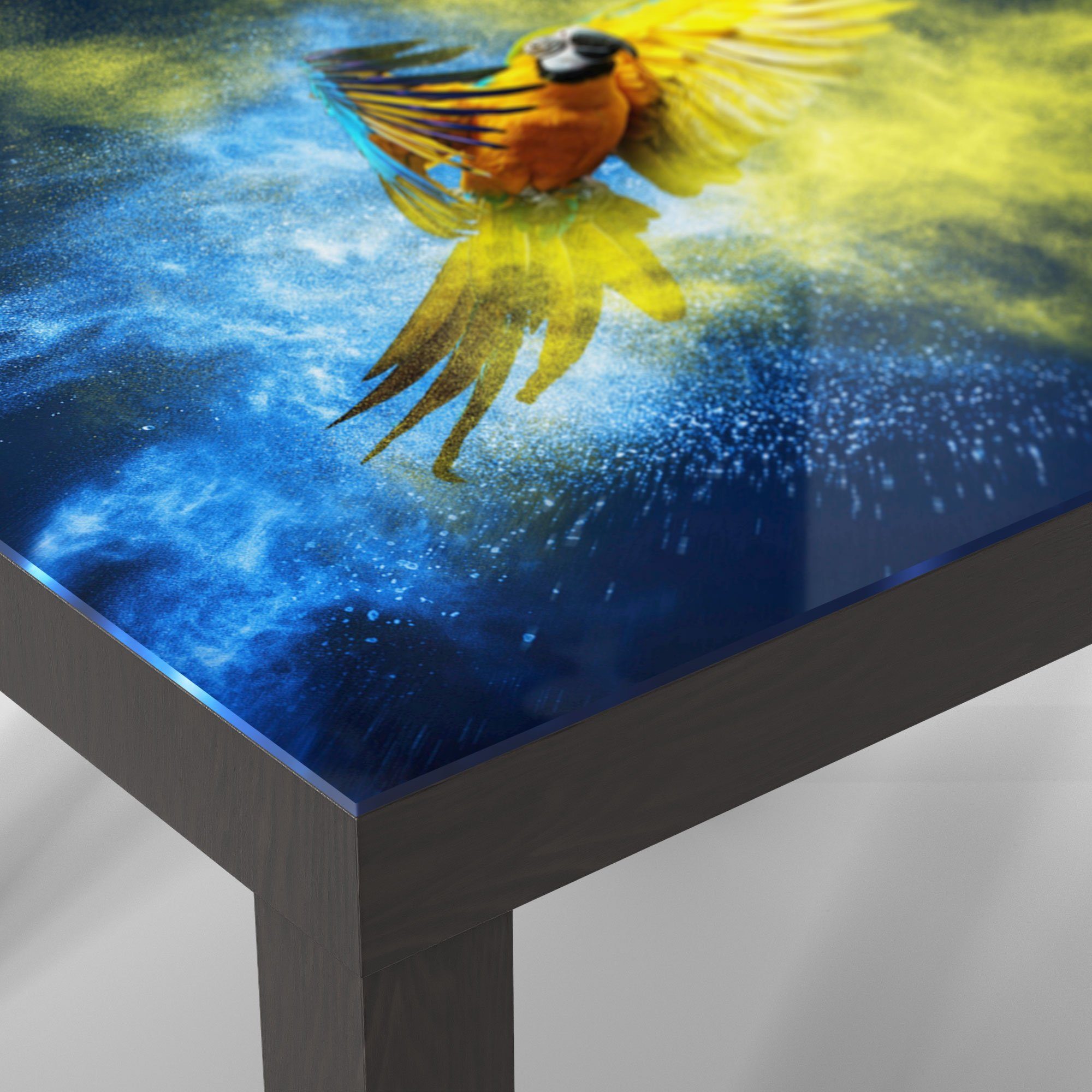 'Papagei Beistelltisch Glastisch in Schwarz Couchtisch DEQORI Farbwolke', Glas modern