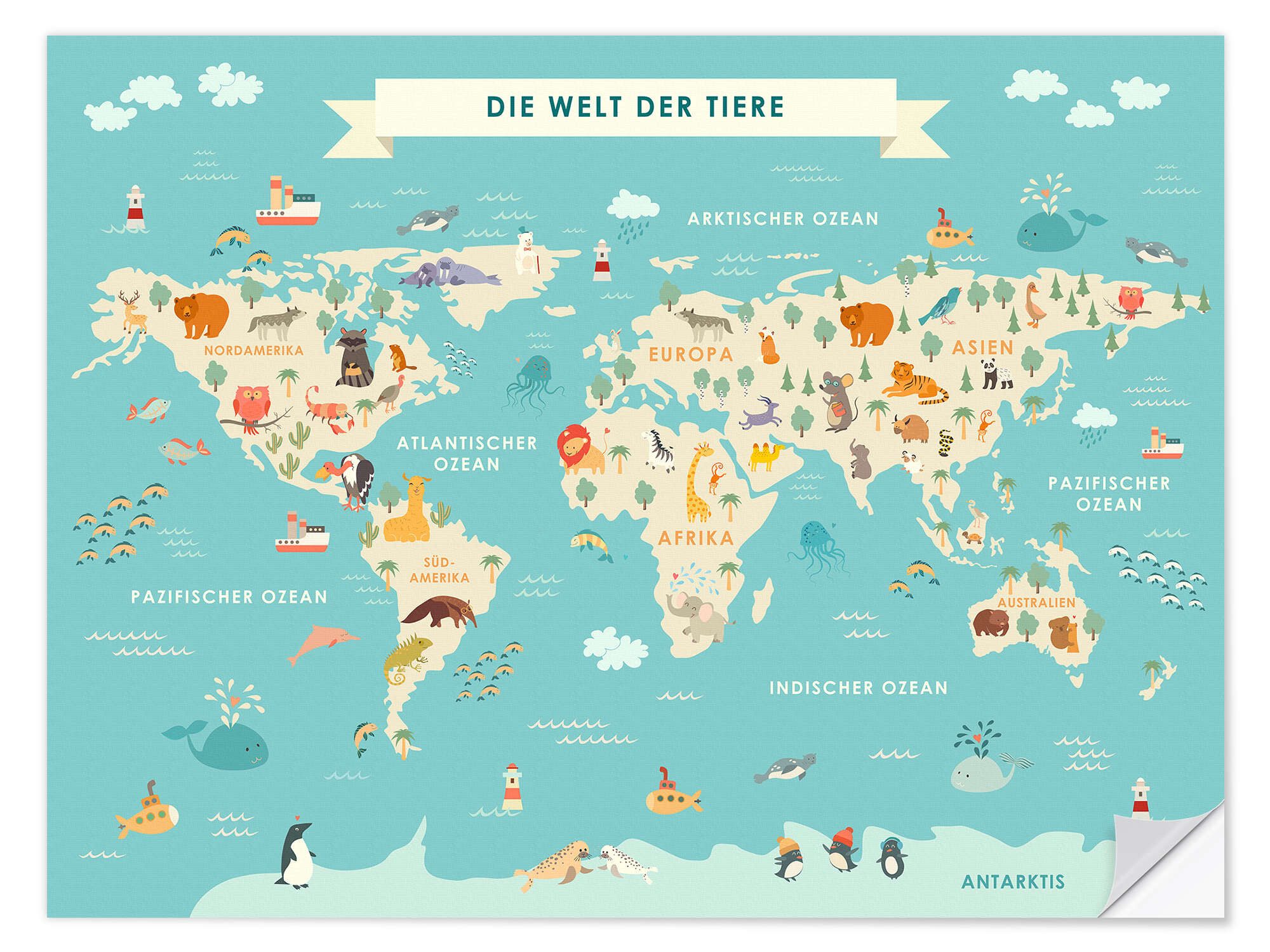 Posterlounge Wandfolie Kidz Collection, Die Welt der Tiere - Deutsch, Wohnzimmer Kindermotive