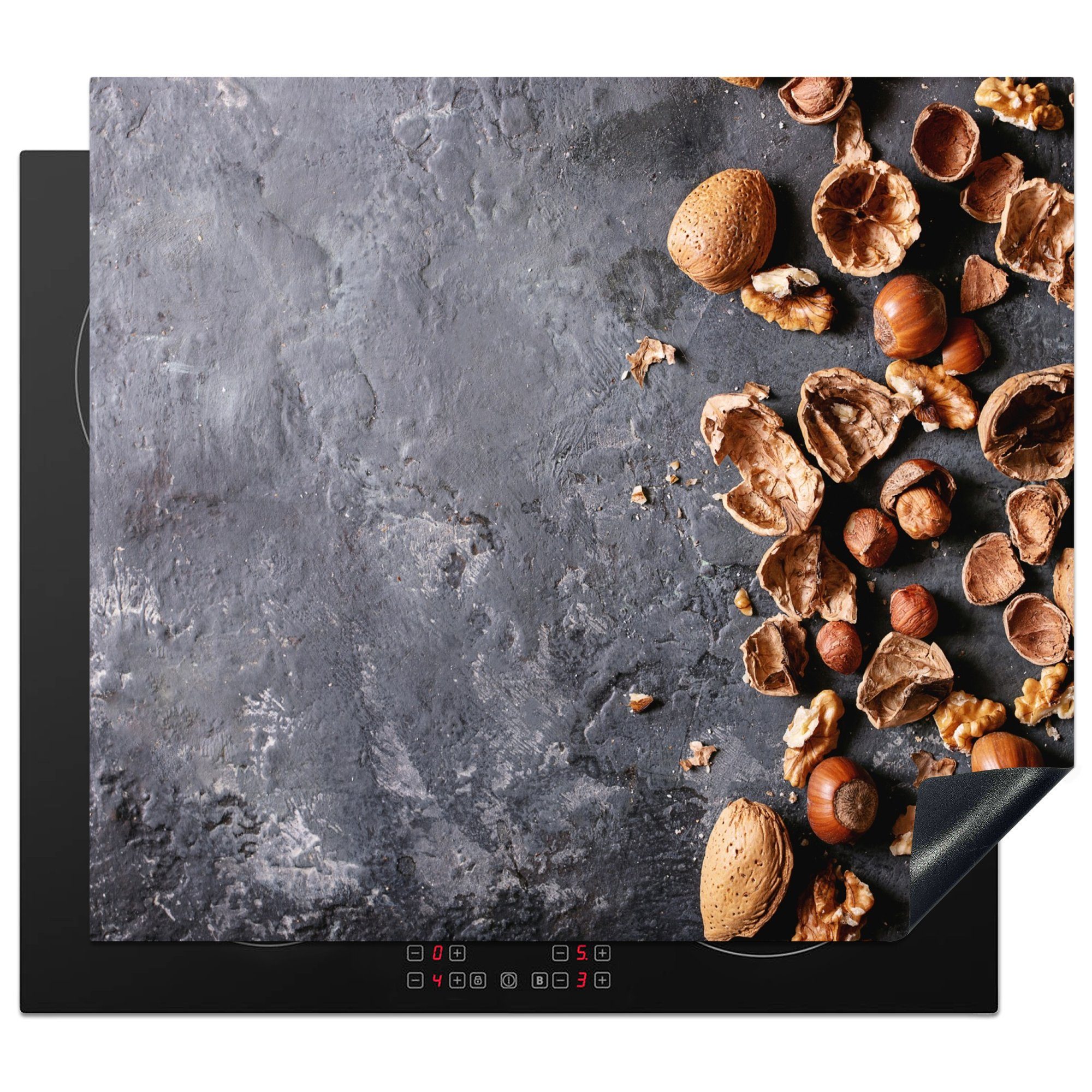 MuchoWow Herdblende-/Abdeckplatte Nüsse - Herbst - Küche - Industrie, Vinyl, (1 tlg), 57x51 cm, Induktionsschutz, Induktionskochfeld, Ceranfeldabdeckung