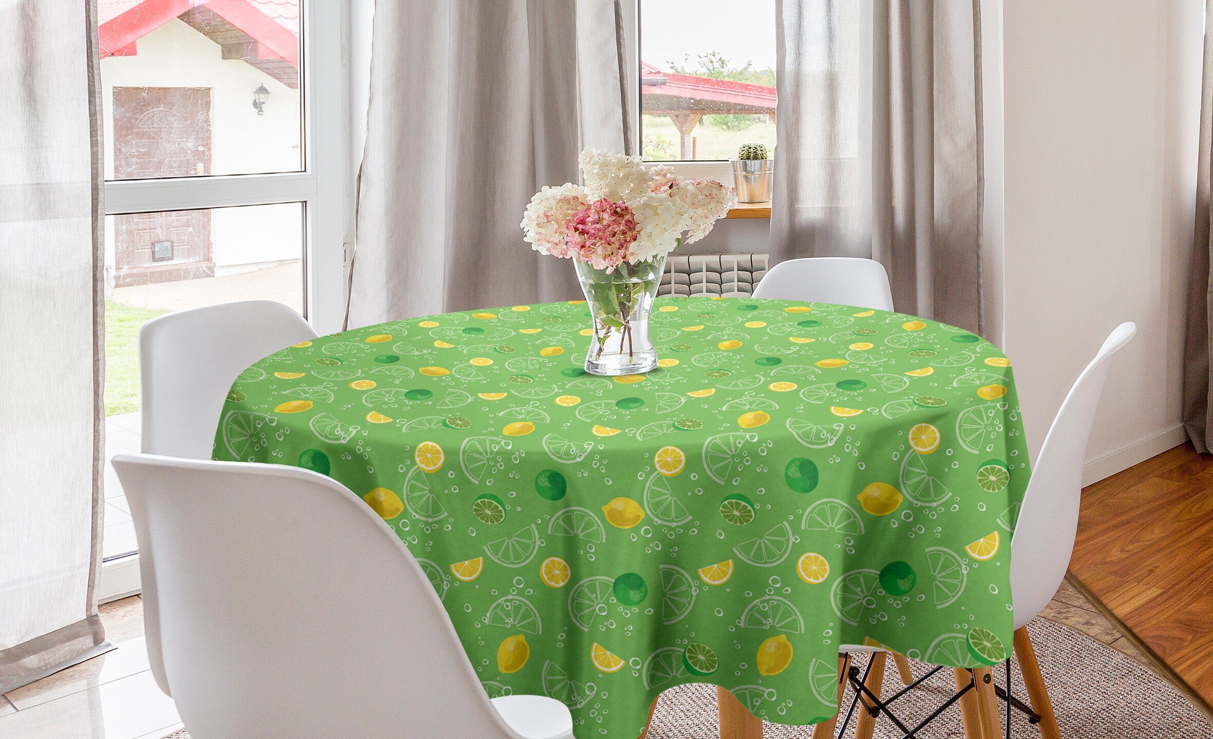 Tischdecke Küche Kreis und Zitrone für Limonade Abdeckung Getränke Abakuhaus Esszimmer Tischdecke Kalk Dekoration,