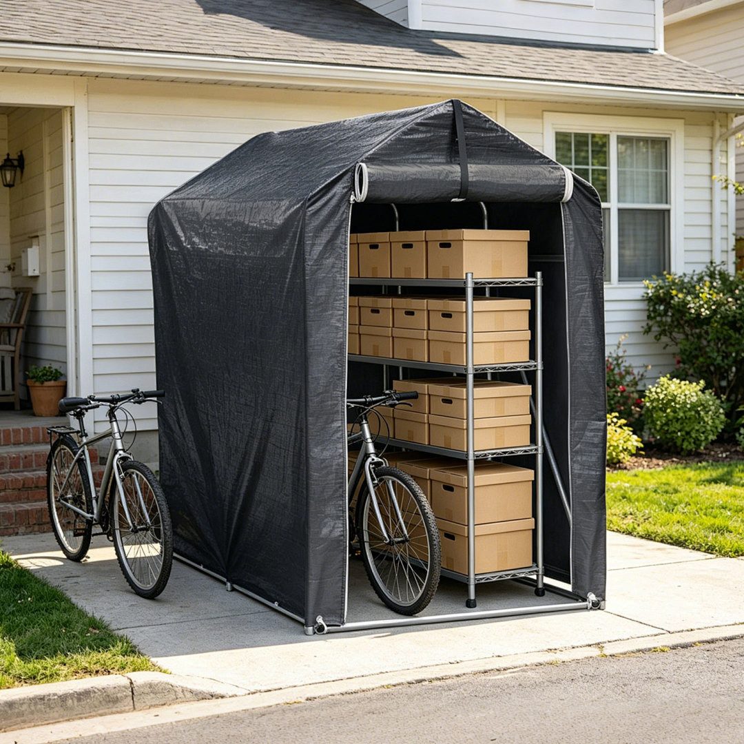 Clanmacy Gerätehaus Fahrradgarage Gerätezelt 187x100x165cm, 160g PE, Stahlrahmen Grau, BxT: 100x187 cm, 160g PE-Gewebe,verzinktes …