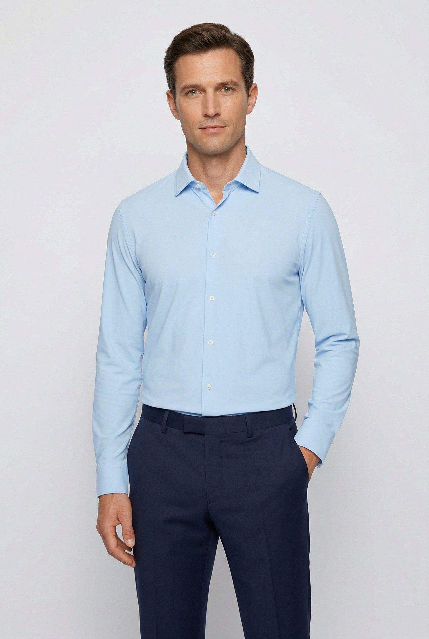 BOSS Langarmhemd HANK Kentkragen, Performance-Stretch-Jersey