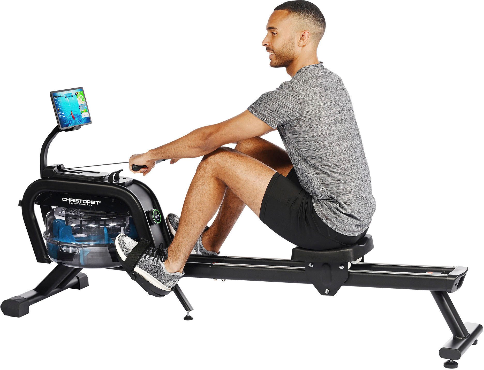 Christopeit Sport® Rudergerät Wasserrudergerat WP 2000 (120 kg max. Benutzergewicht, Kinomap-App kompatibel, Sport), Rudermaschine, 3 in 1 Hybrid-Widerstandssystem